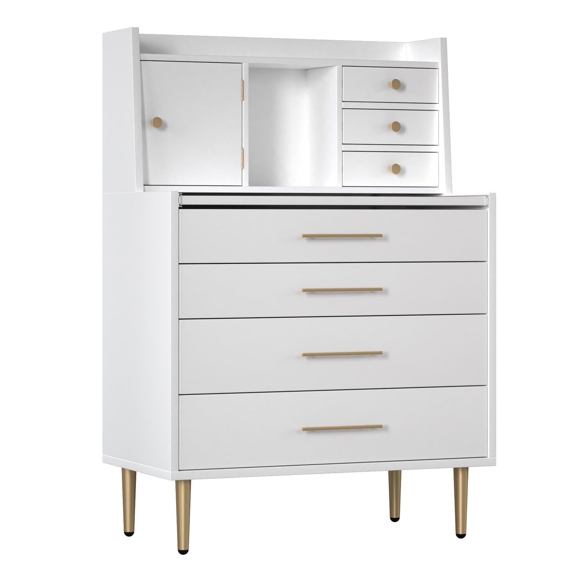 Vanity Makeup Table with Mirror and Retractable Table,Storage Dresser for Bedroom with 7 Drawers and HiddenStorage,White