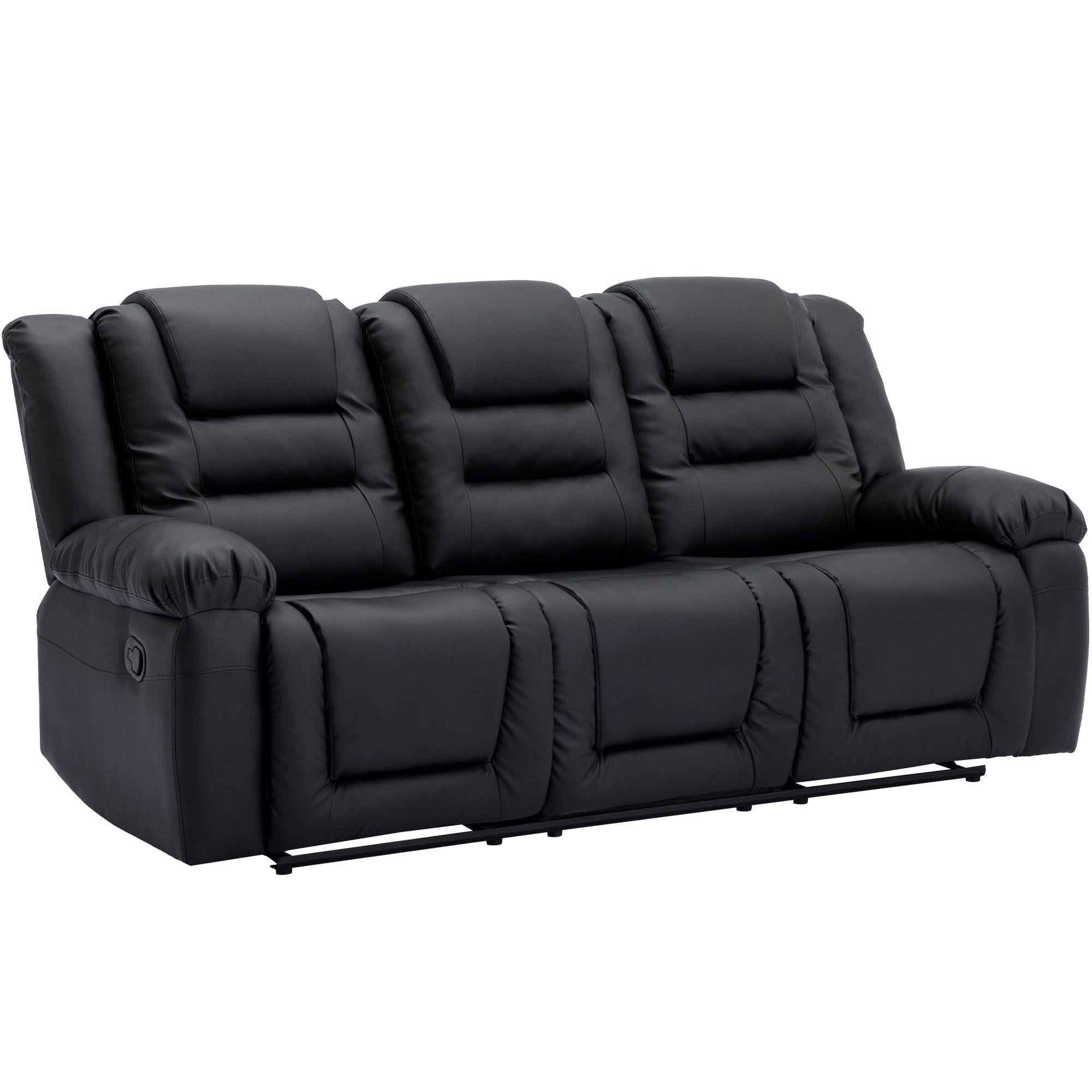 Home Theater Seating Manual Recliner with Center Console, PU Leather Reclining Sofa for Living Room,Black