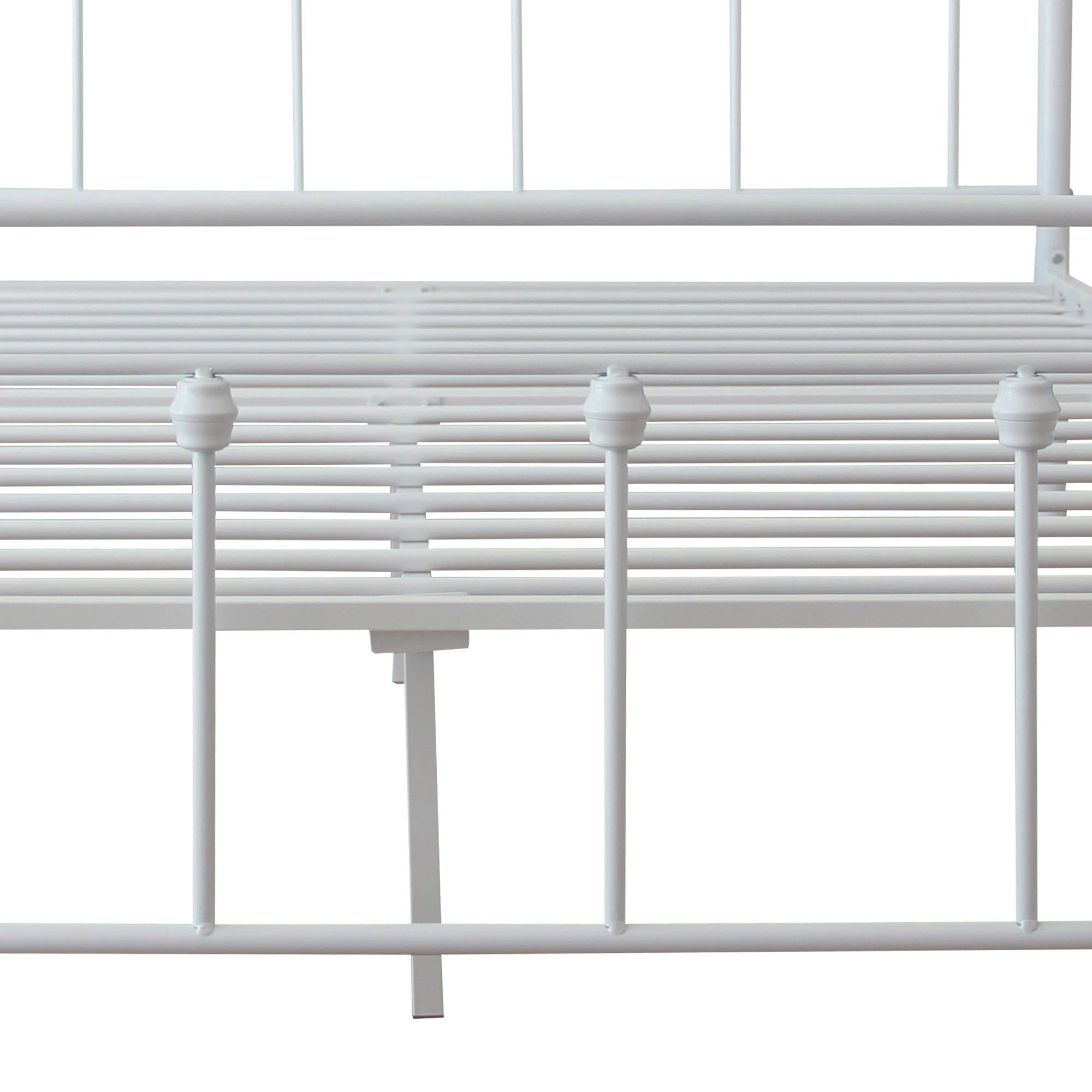 Full Size Metal Bed Frame with Headboard and Footboard (White)