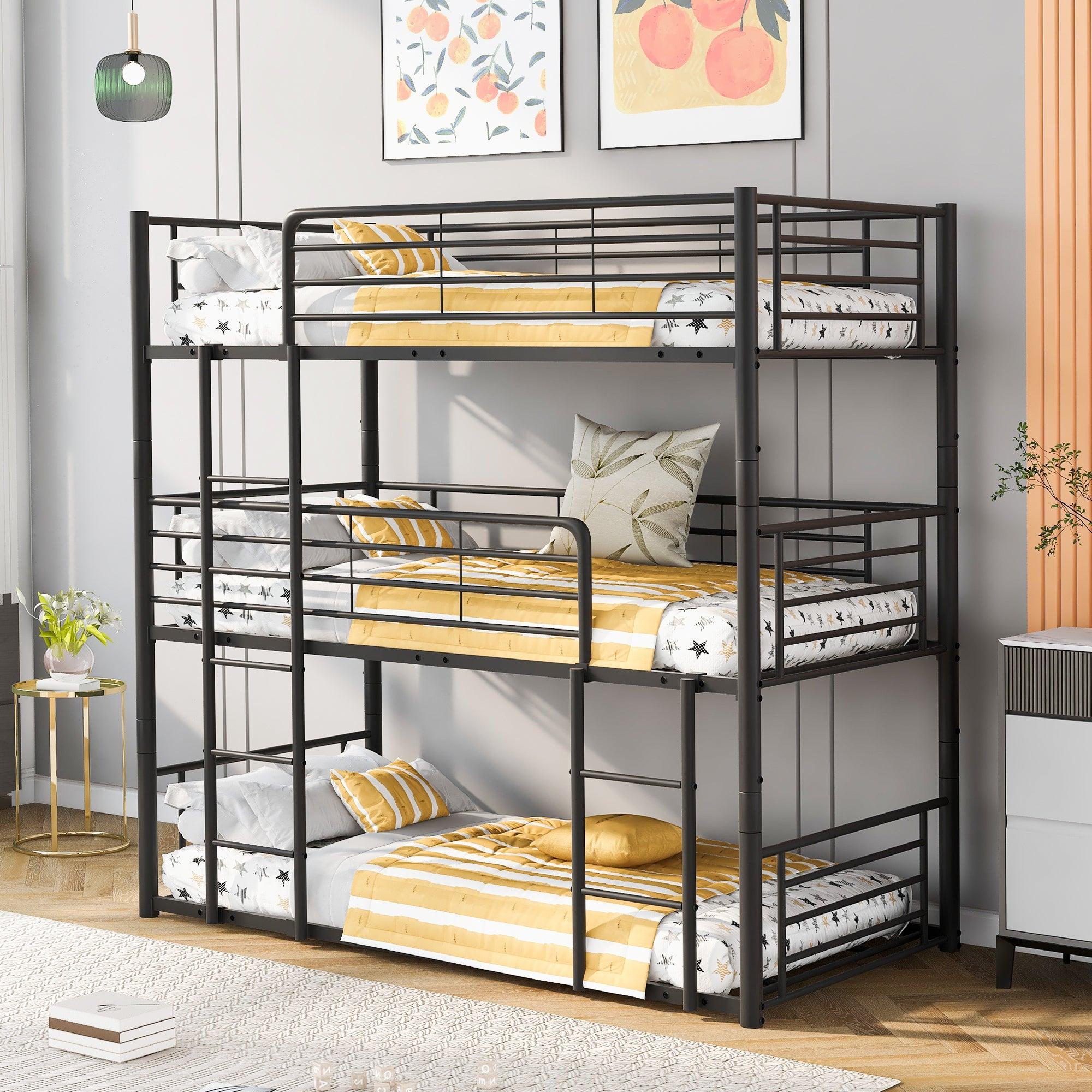 Twin-Twin-Twin Triple Bed with Built-in Ladder, Divided into Three Separate Beds,Black image