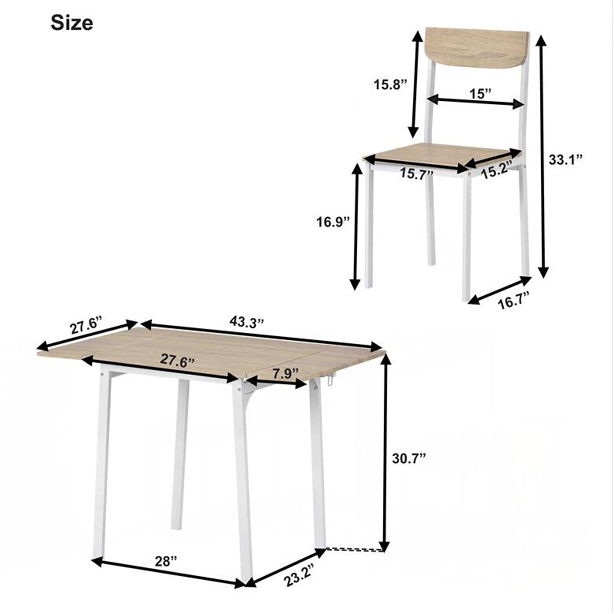 5-pieceModern Metal Dining Set with 1 Drop Leaf Dining Table and 4 chairs Home Kitchen Furniture Dinette Set (Oak Finish)