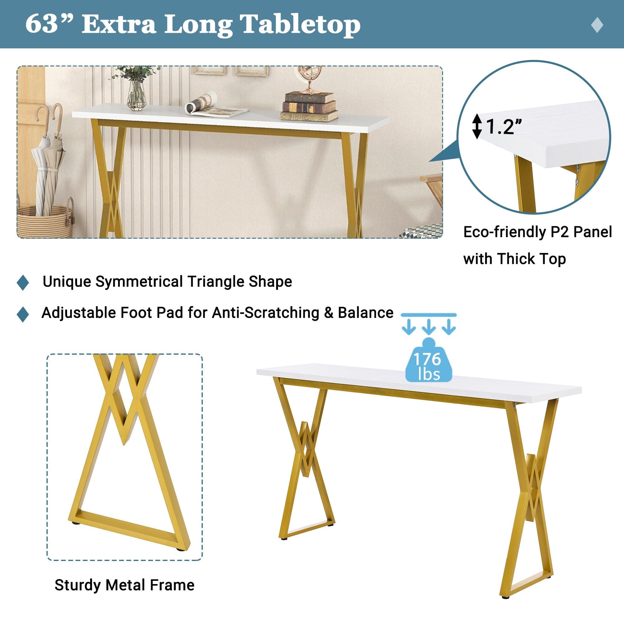 Modern 4-Piece Counter Height Extra Long Console Bar Dining Table Set with 3 Padded Stools for Small Places, ld