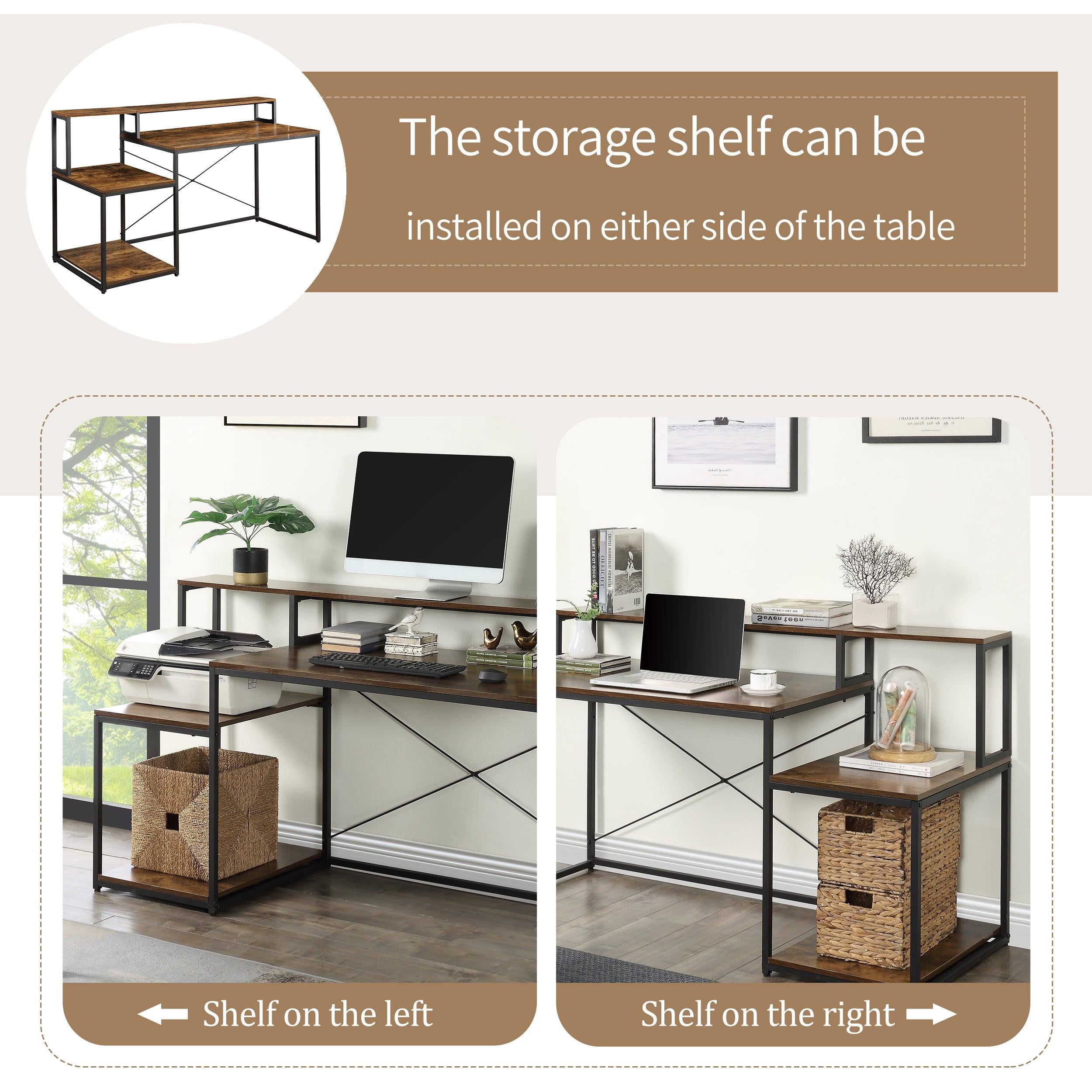 Home Office Computer Desk withStorage Shelves and Monitor Stand Riser Shelf Study Writing Desk Computer Table