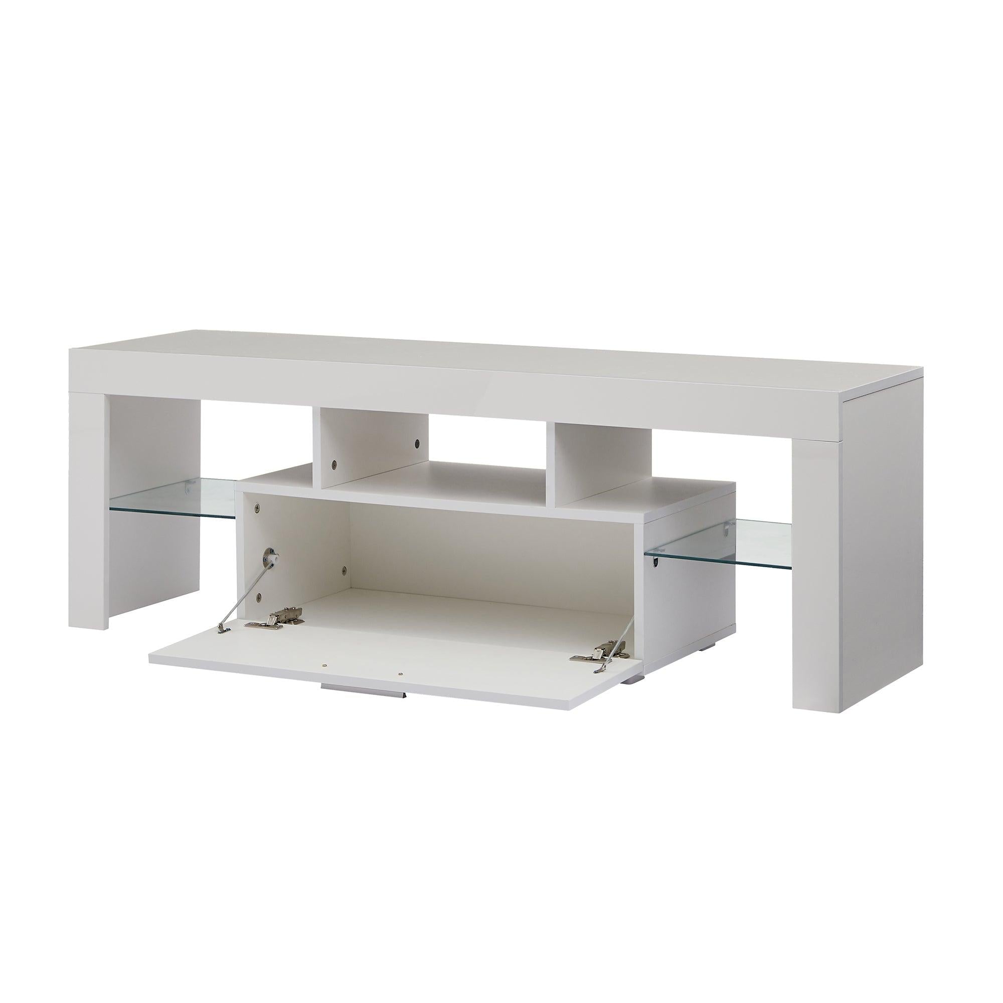 White morden TV Stand with LED Lights,high glossy front TV Cabinet,can be assembled in Lounge Room, Living Room or Bedroom,color:WHITE