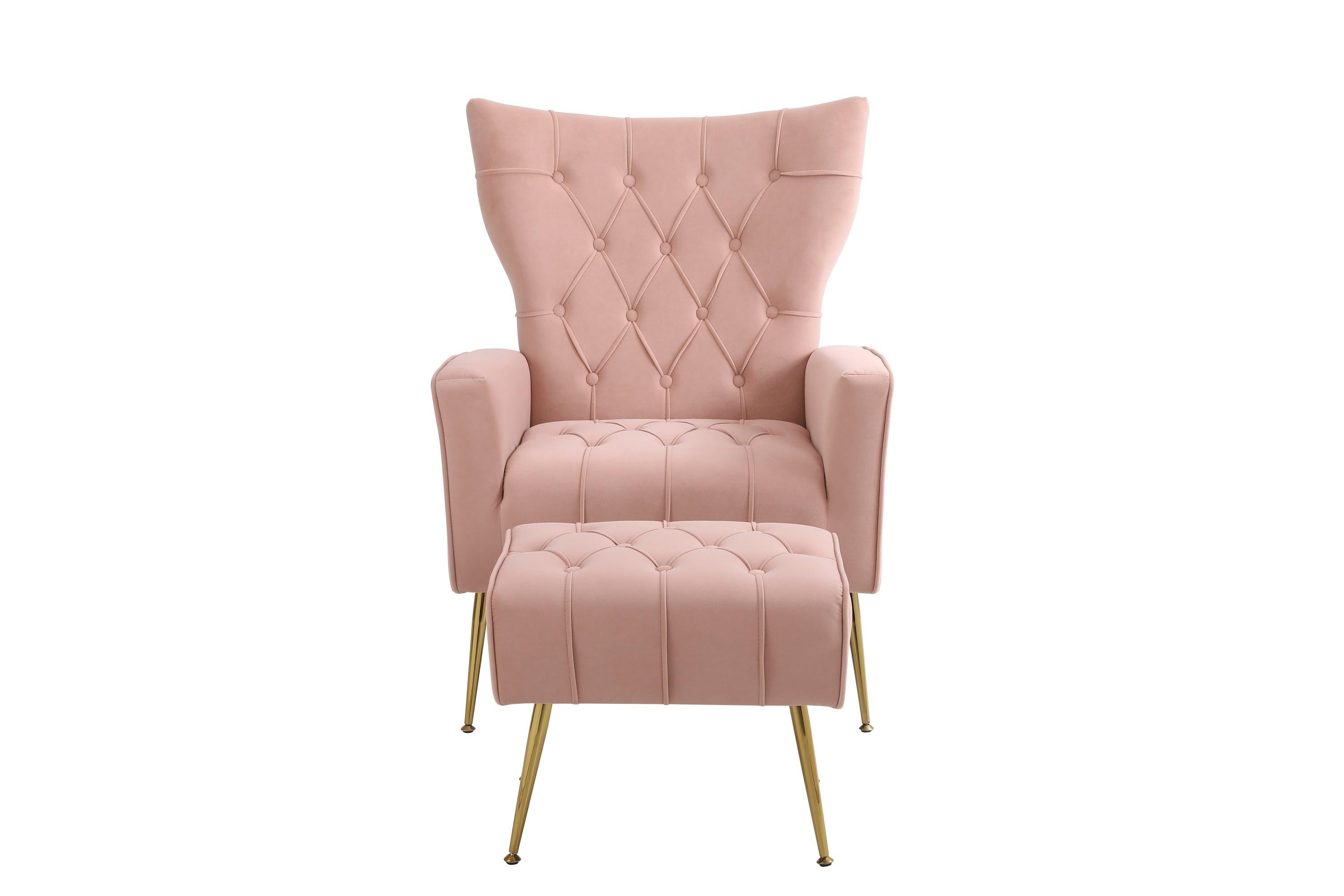 Modern Accent Chair with Ottoman,  Comfy  Armchair for Living Room, Bedroom, Apartment, Office (Pink)