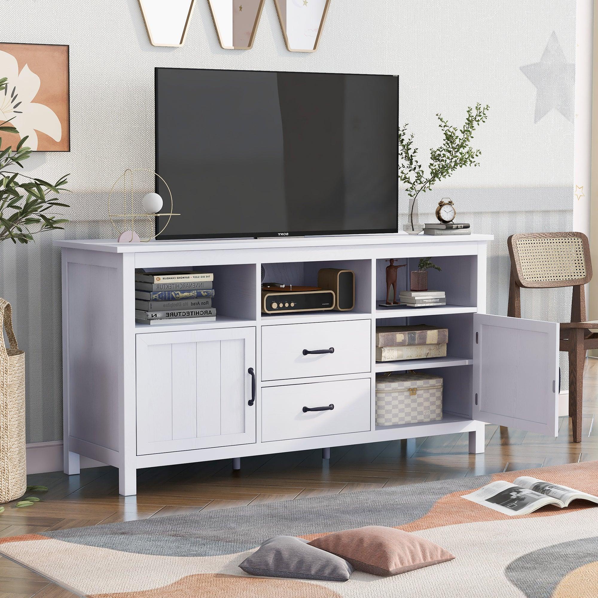 TV Stand for TV up to 68 in with 2 Doors and 2 Drawers Open Style Cabinet, Sideboard for Living room, White image