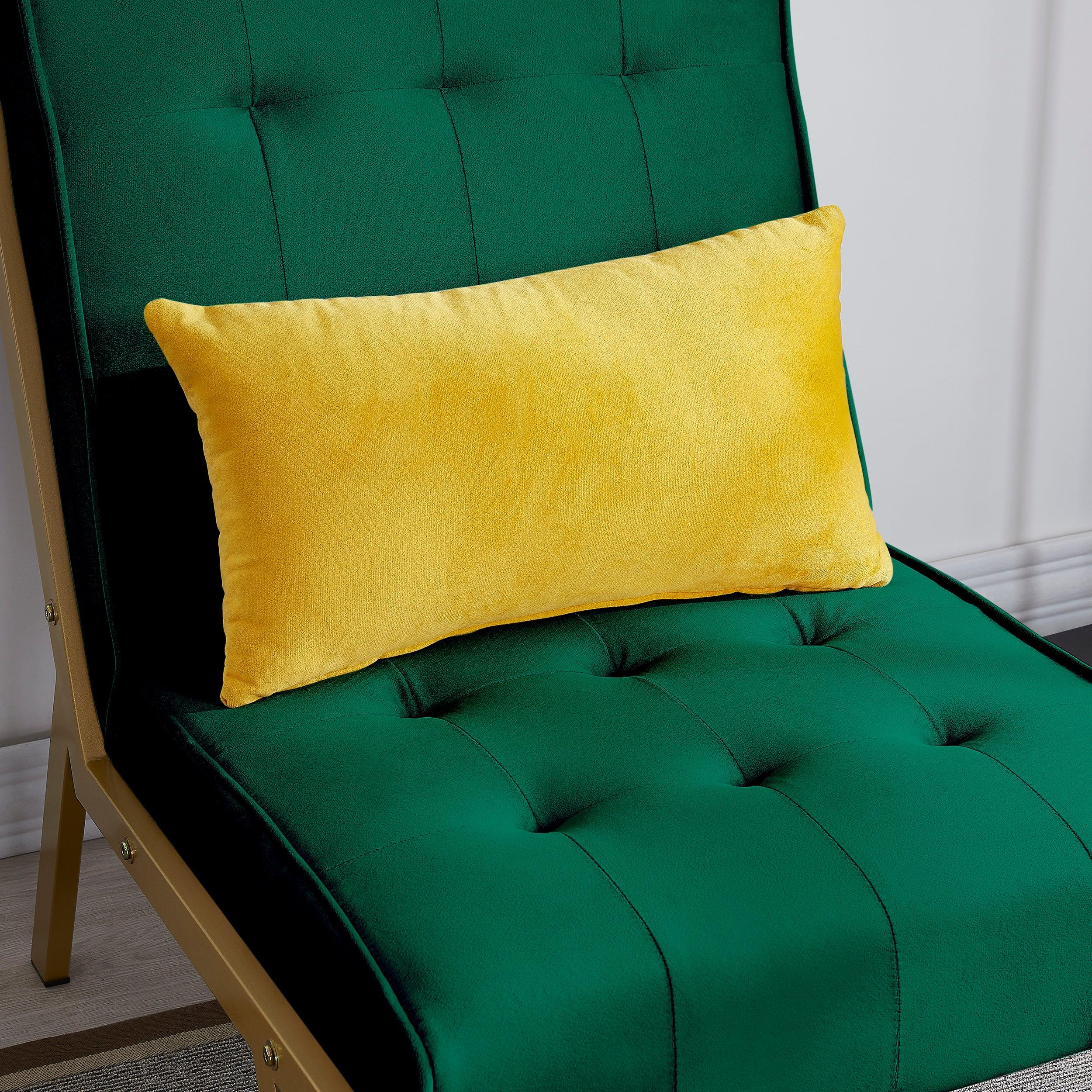 Gold Metal Frame Velvet Upholstery Chair with Ottoman(Green)