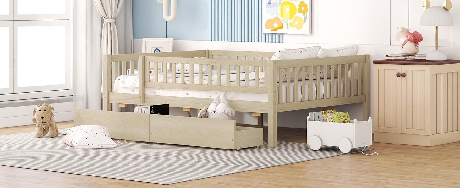 Full Size Daybed Wood Bed with Two Drawers, Natural