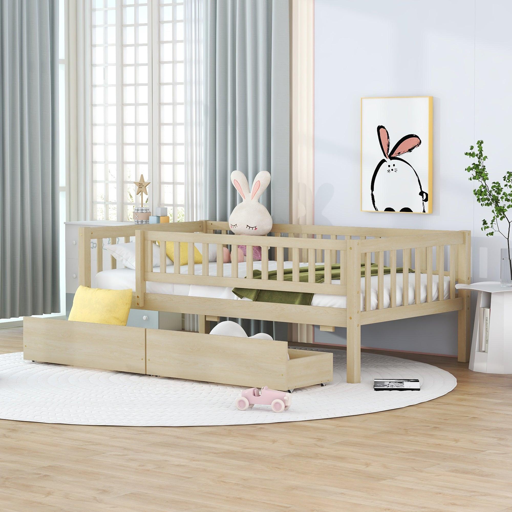 Twin Size Daybed Wood Bed with Two Drawers, Natural image