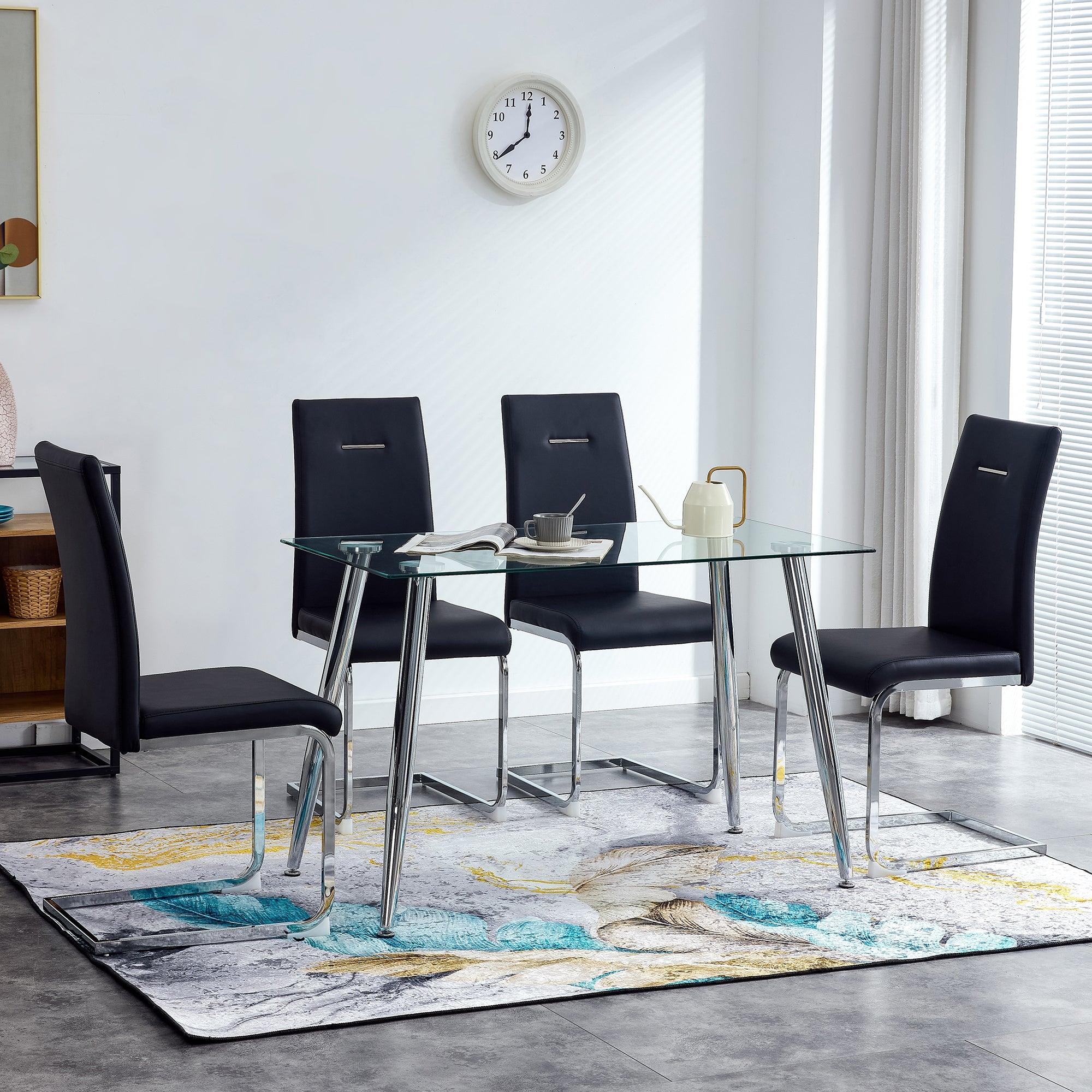 Glass Dining Table, Dining Chair set, 4 Black  Dining Chairs and 1 Dining Table .Table Size 51" W x 31"D x 30" H