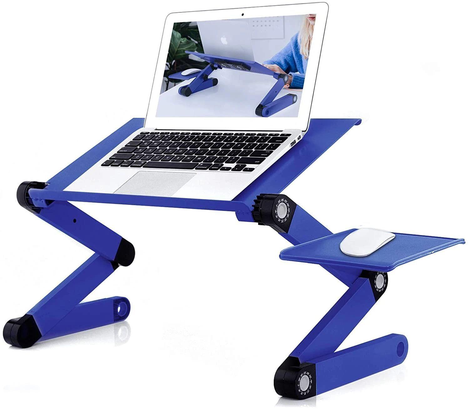 Adjustable Laptop Desk, Laptop Stand for Bed Portable Lap Desk Foldable Table Workstation Notebook Riser with Mouse Pad, Ergonomic Computer Tray Reading Holder Bed Tray Standing Desk, 2 Cooling Fan image