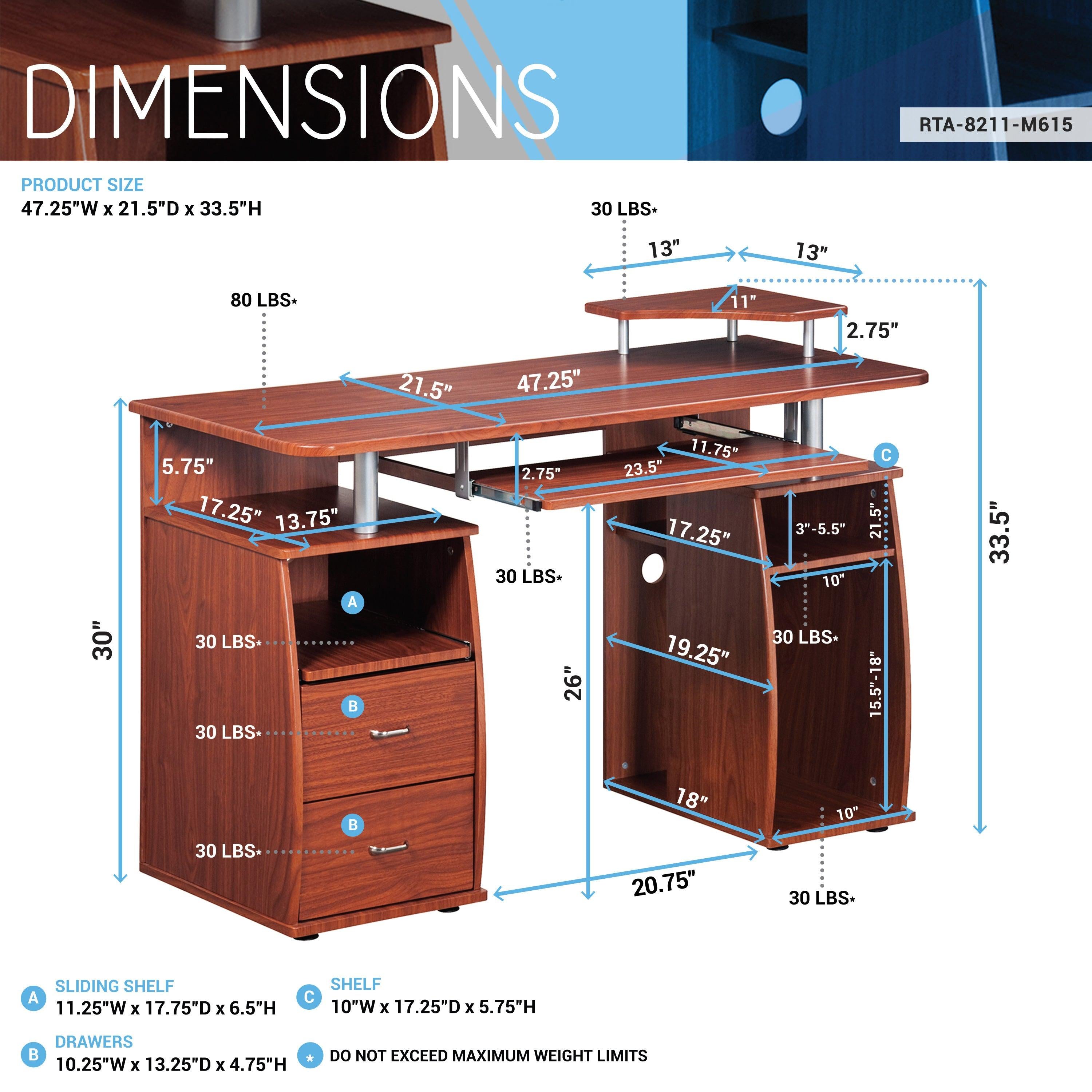 Techni Mobili Complete Computer Workstation Desk WithStorage, Mahogany