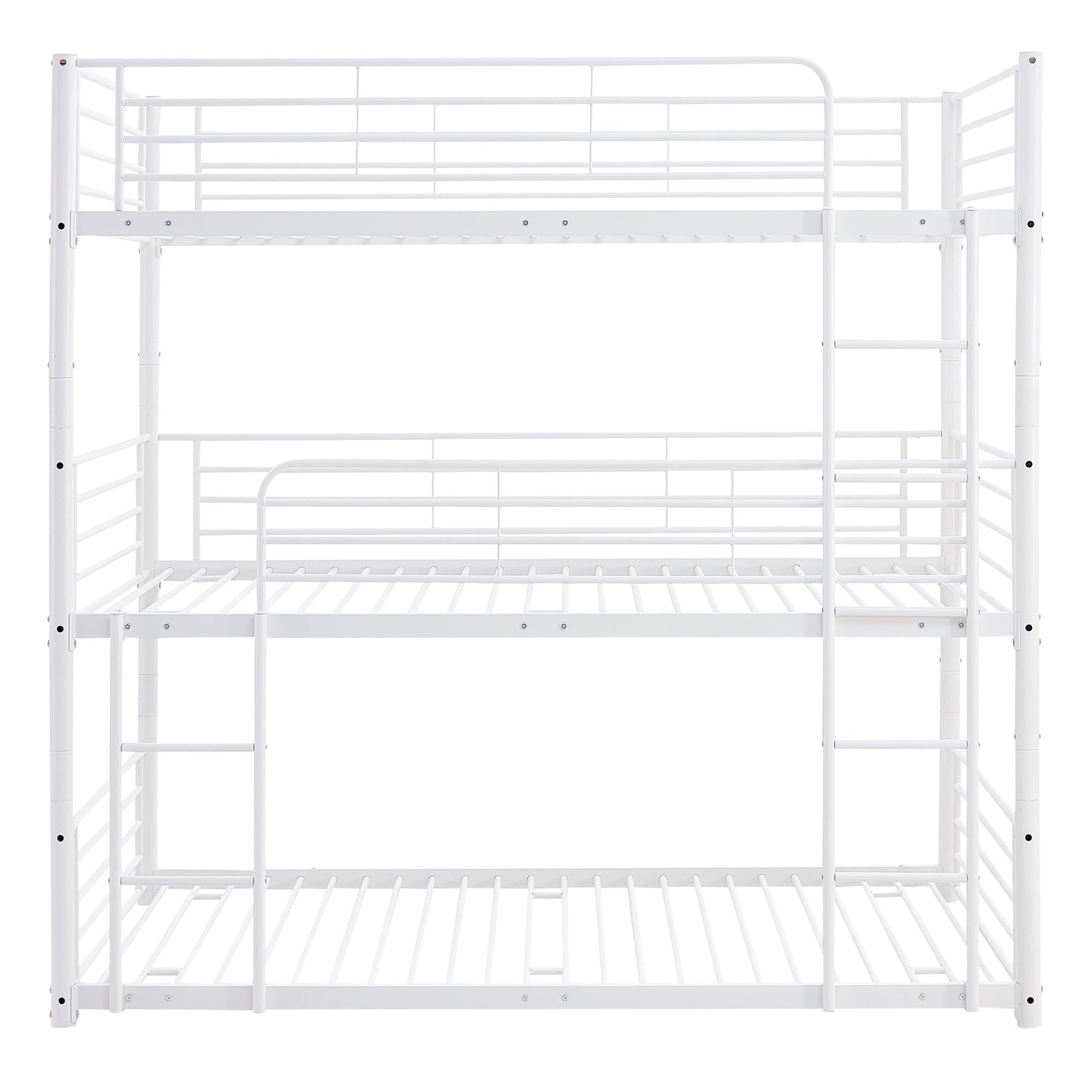 Full-Full-Full Metal  Triple Bed  with Built-in Ladder, Divided into Three Separate Beds,White