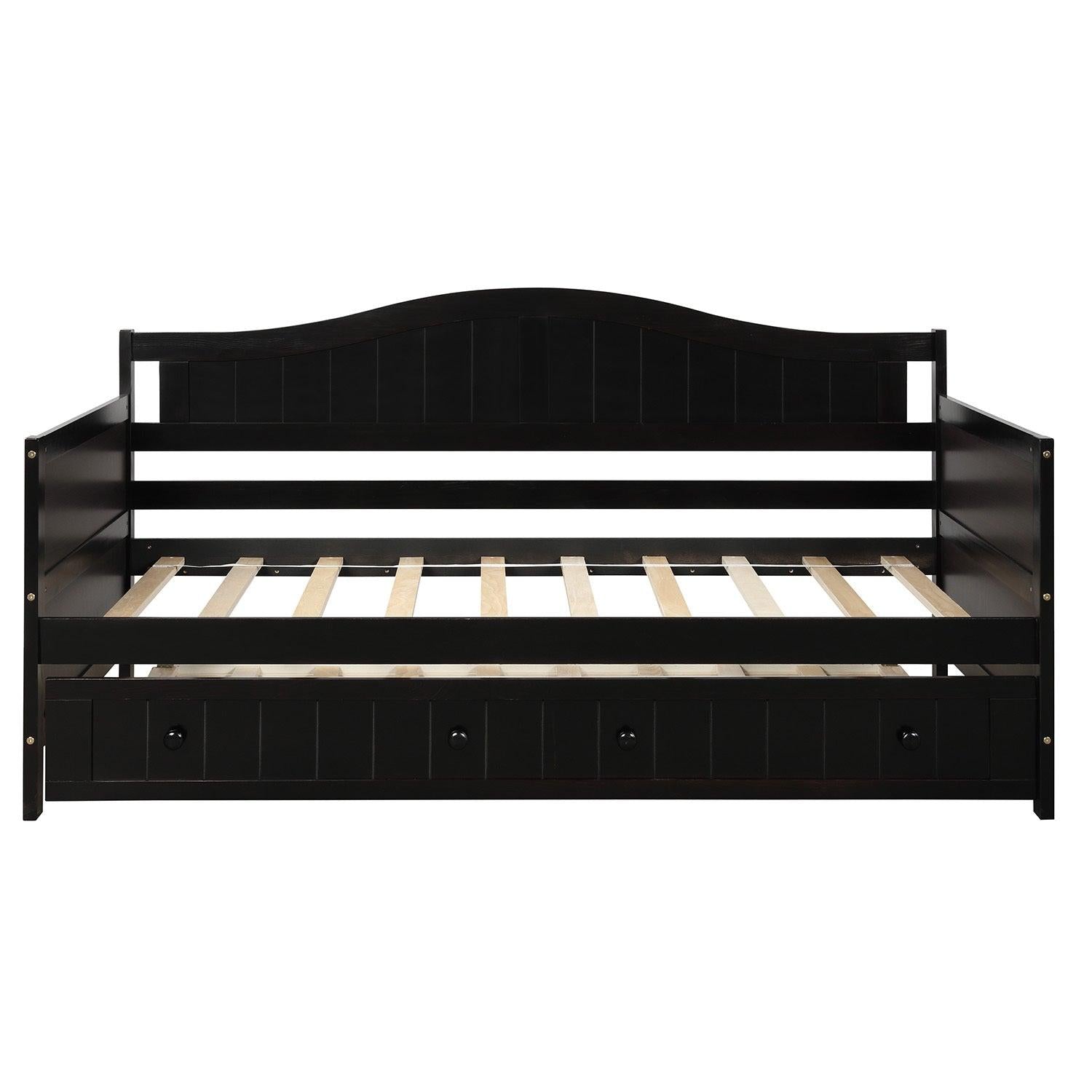 Twin Wooden Daybed with Trundle Bed, Sofa Bed for Bedroom Living Room, Espresso