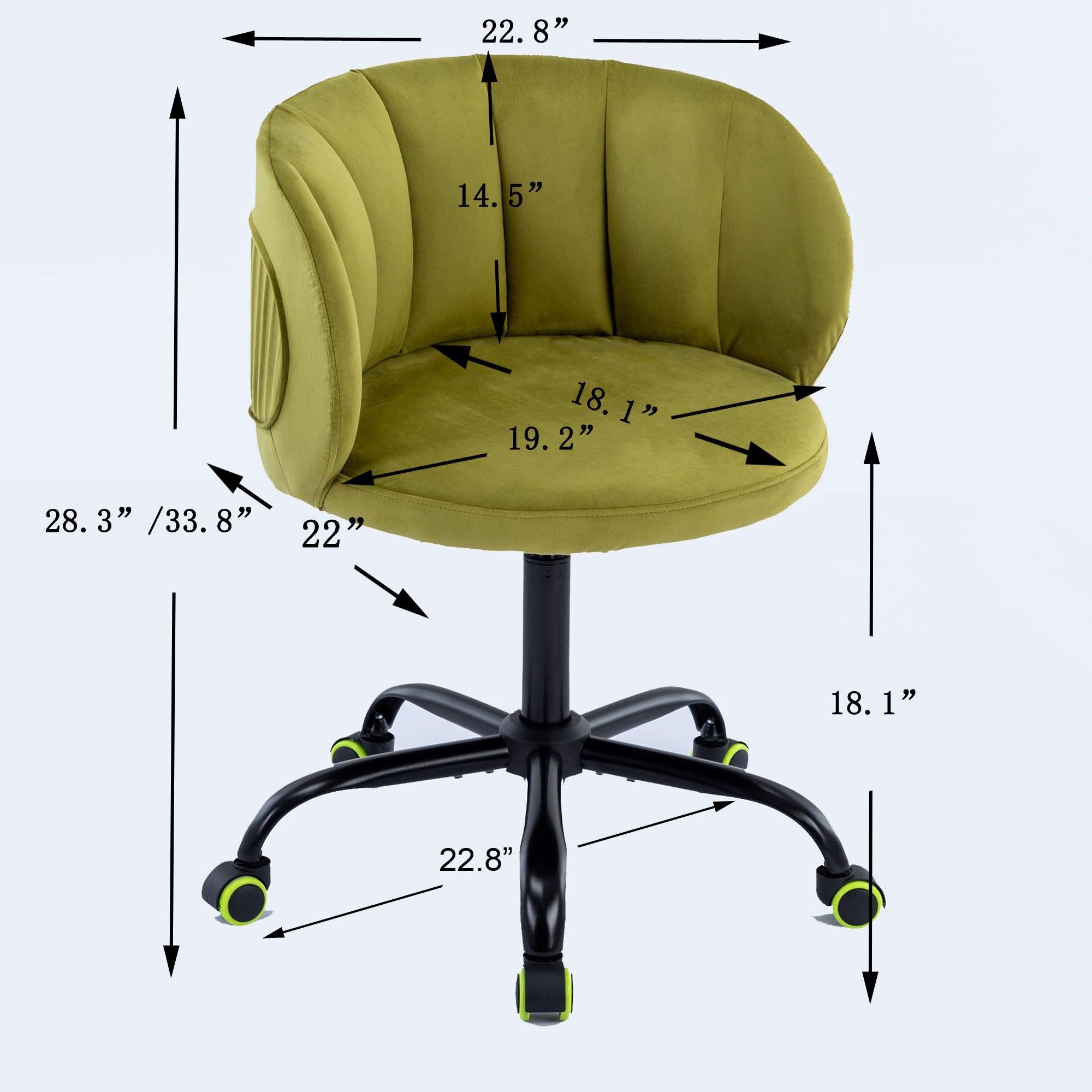 Zen Zone Velvet Leisure office chair, suitable for study and office, can adjust the height, can rotate 360 degrees, with pulley, Olive Green