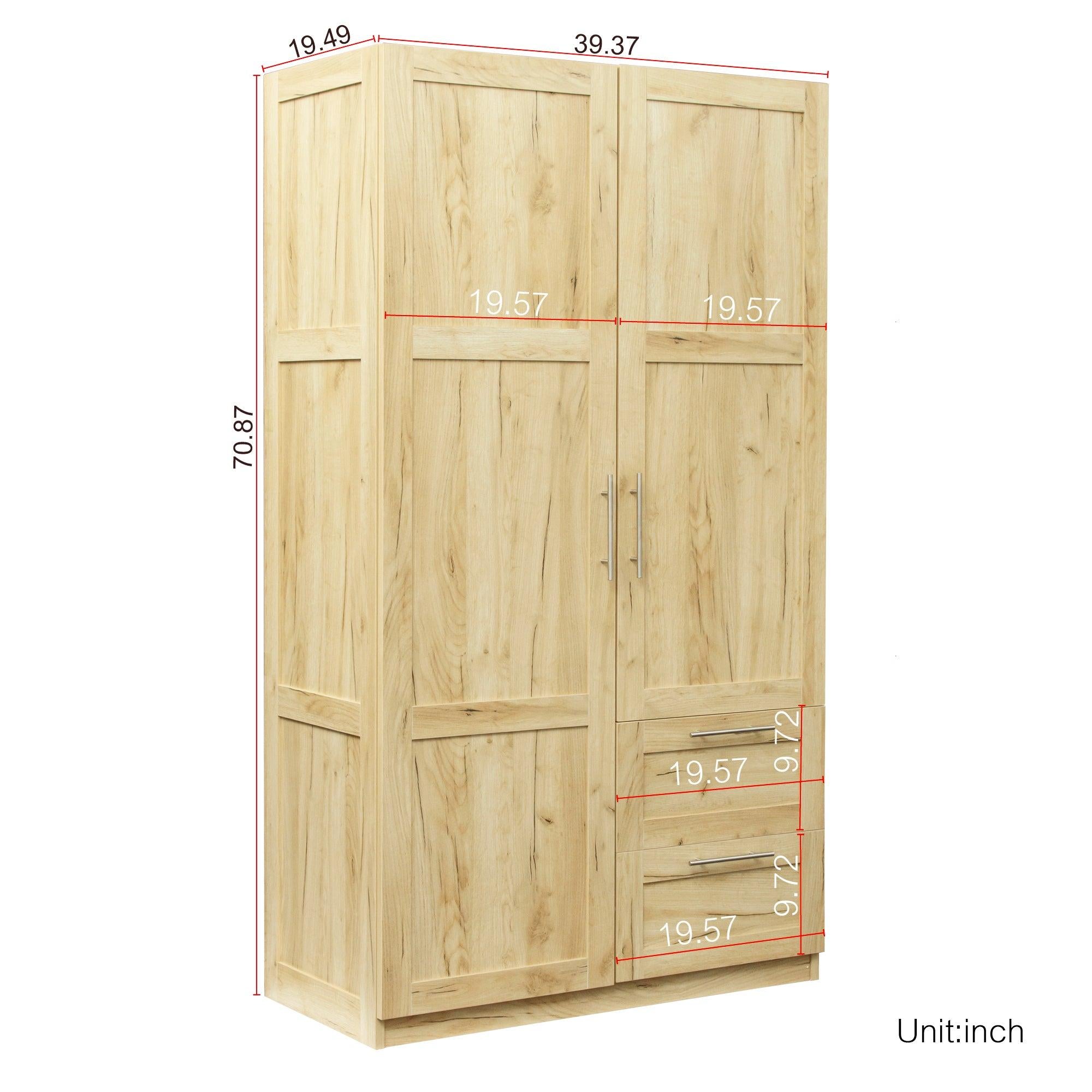 High wardrobe and kitchen cabinet with 2 doors, 2 drawers and 5Storage spaces,Oak