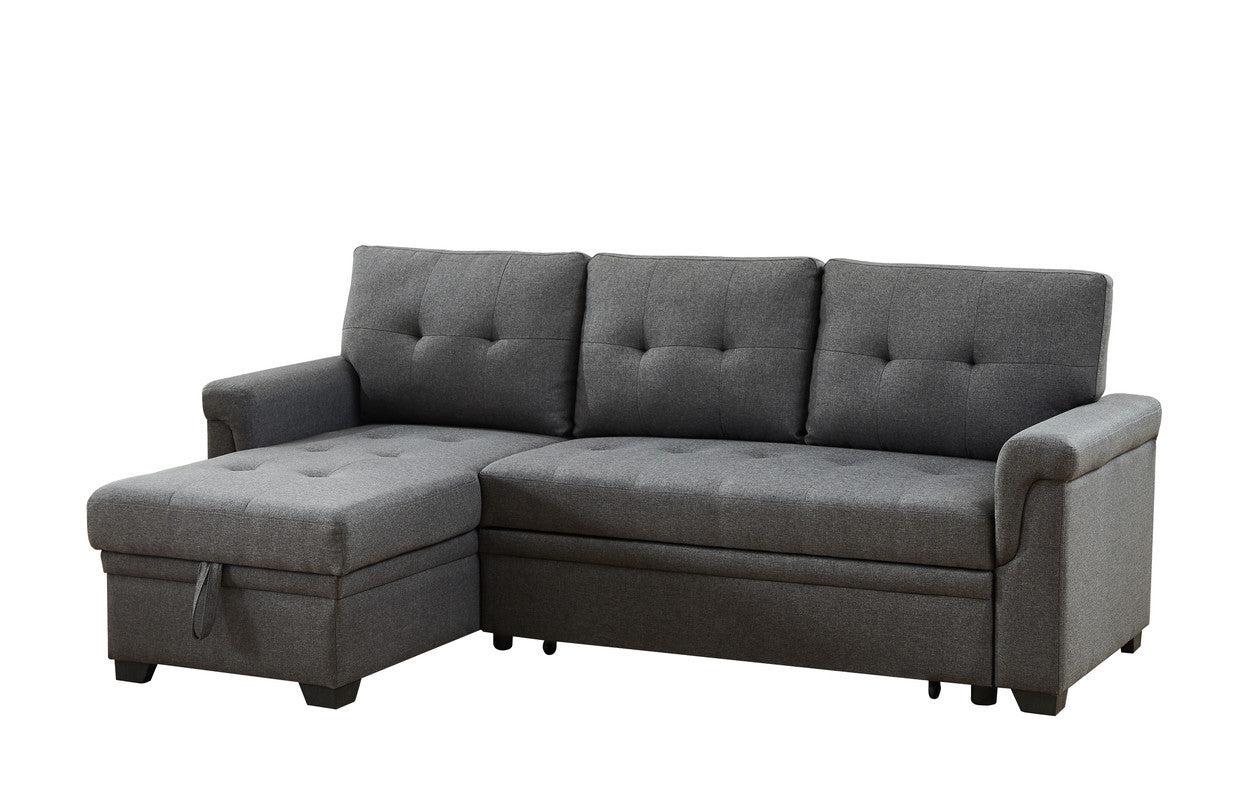 Hunter Dark Gray Linen Reversible Sleeper Sectional Sofa withStorage Chaise