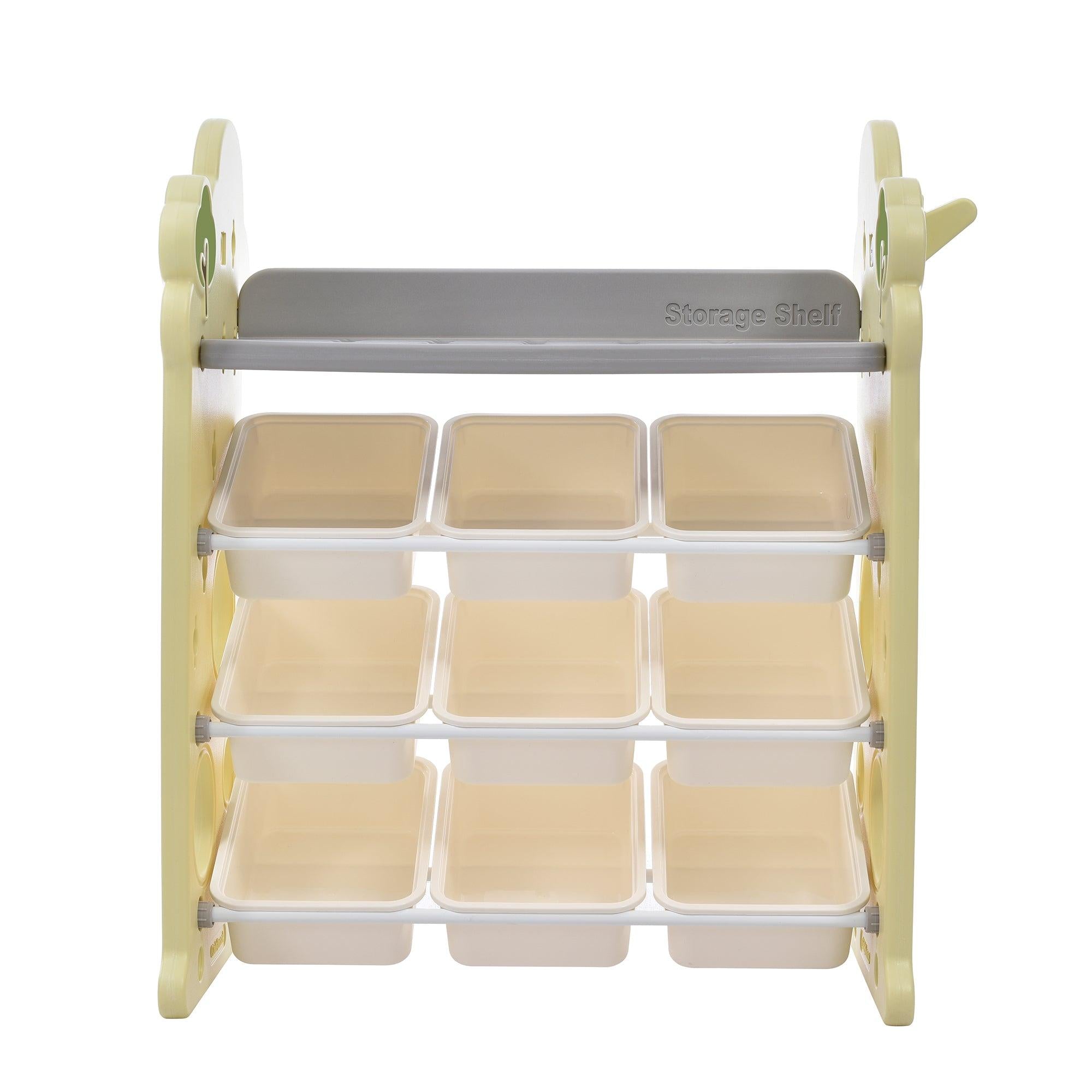 Kids Bookshelf ToyStorage Organizer with 12 Bins and 4 Bookshelves, Multi-functional Nursery Organizer Kids Furniture Set ToyStorage Cabinet Unit with HDPE Shelf and Bins