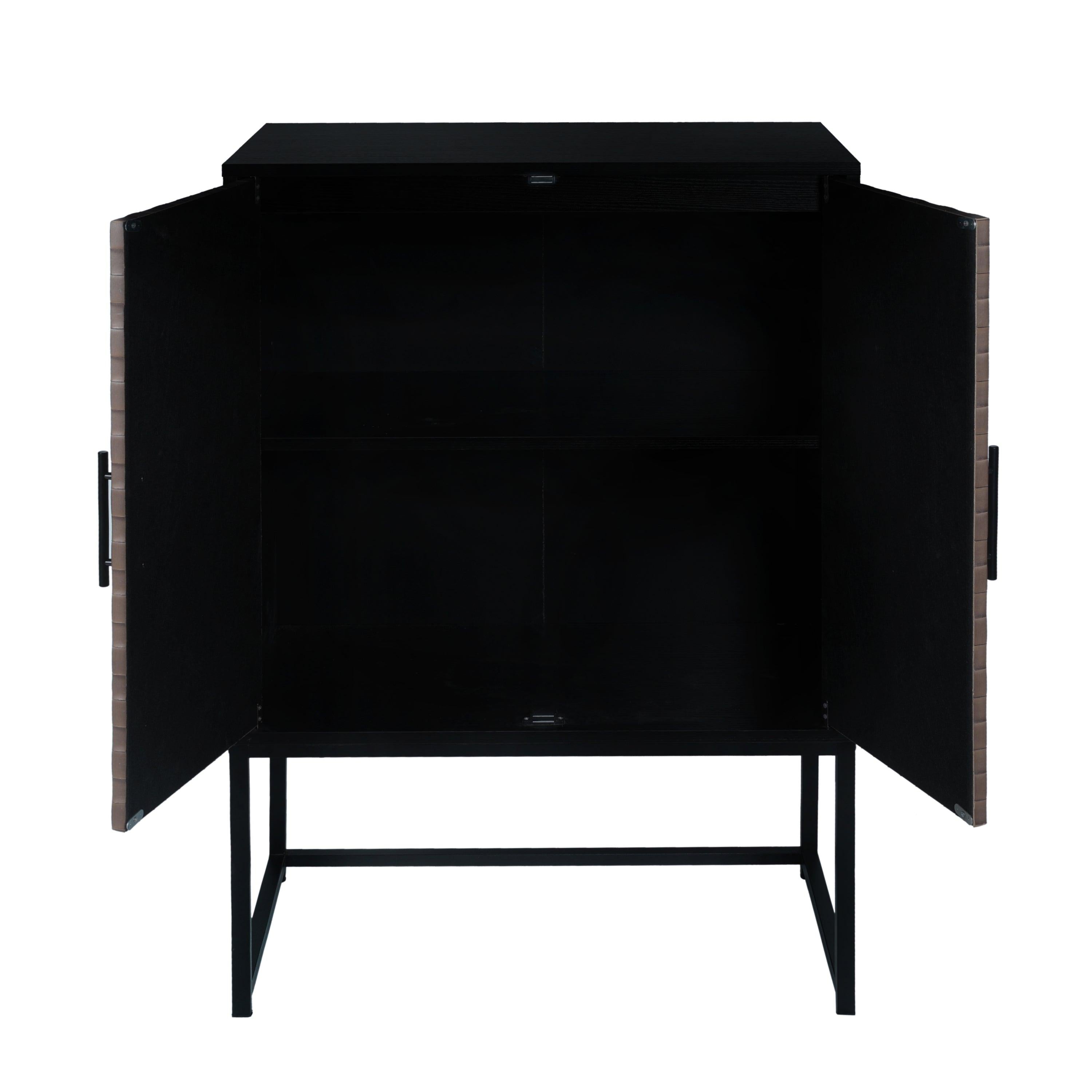 2 door cabinet,Runway-shaped leatherette finish,Embossed texture