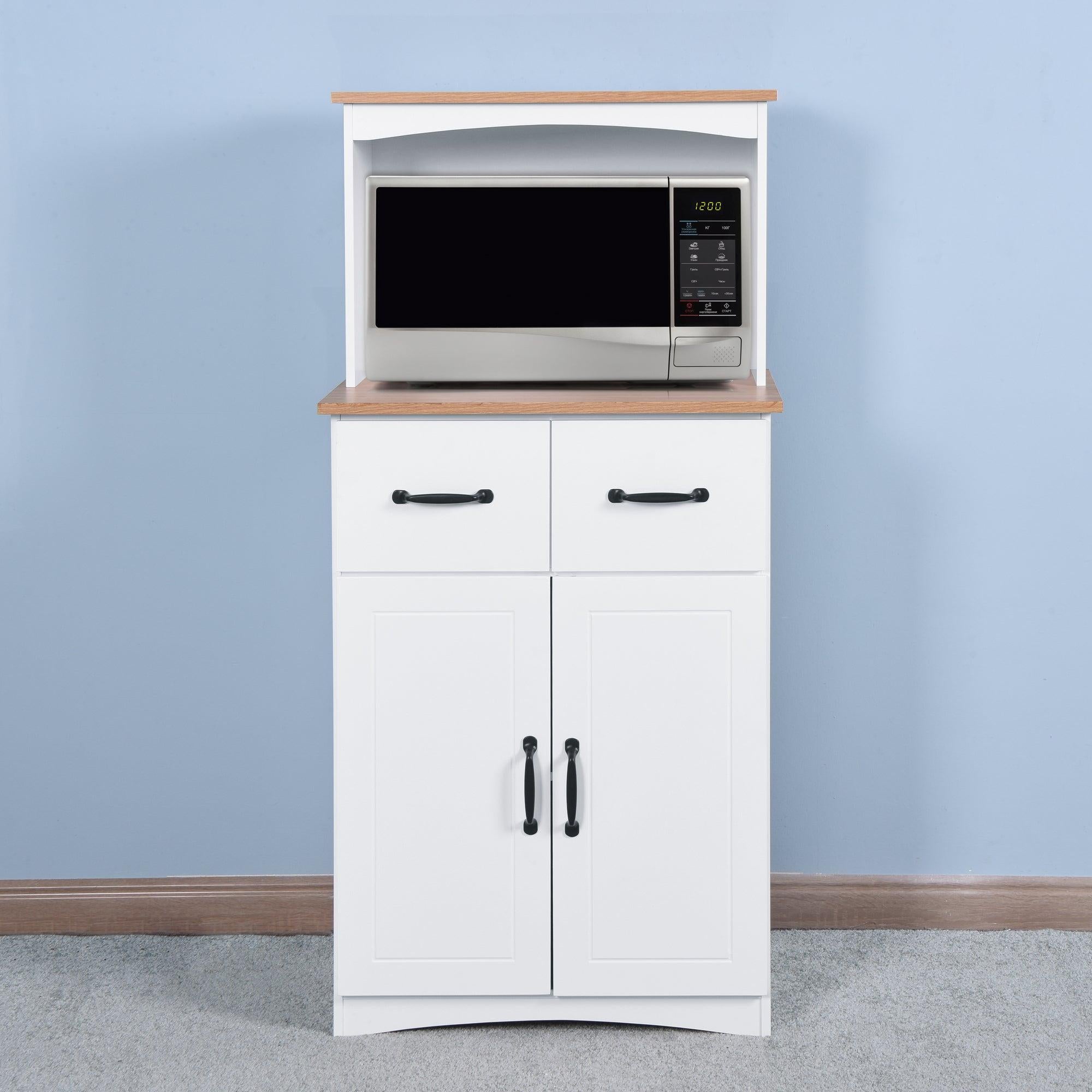 Wooden Kitchen Cabinet White PantryStorage Microwave Cabinet withStorage Drawer