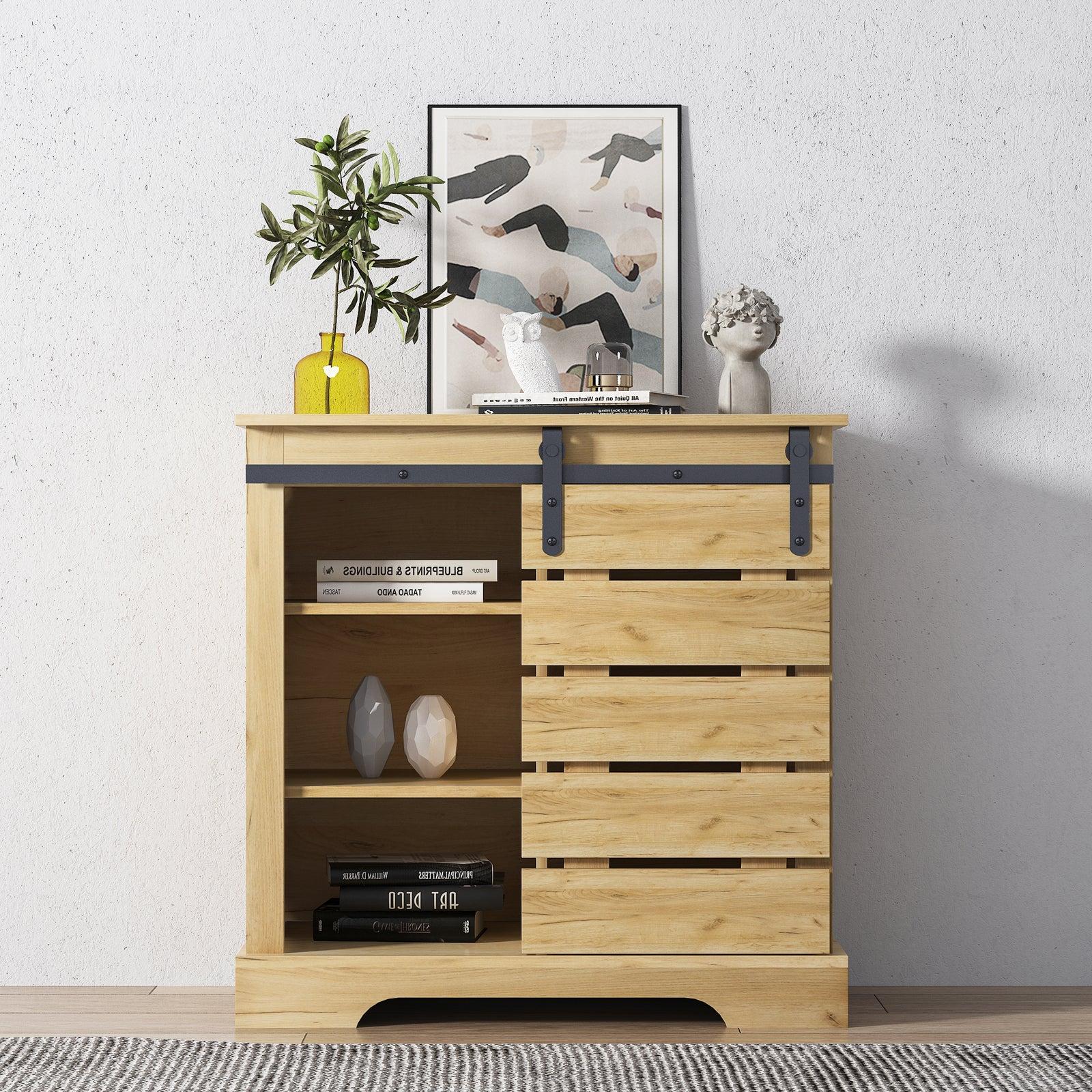 Side Cabinet Buffet Sideboard with Sliding Barn Door and Interior Shelves image