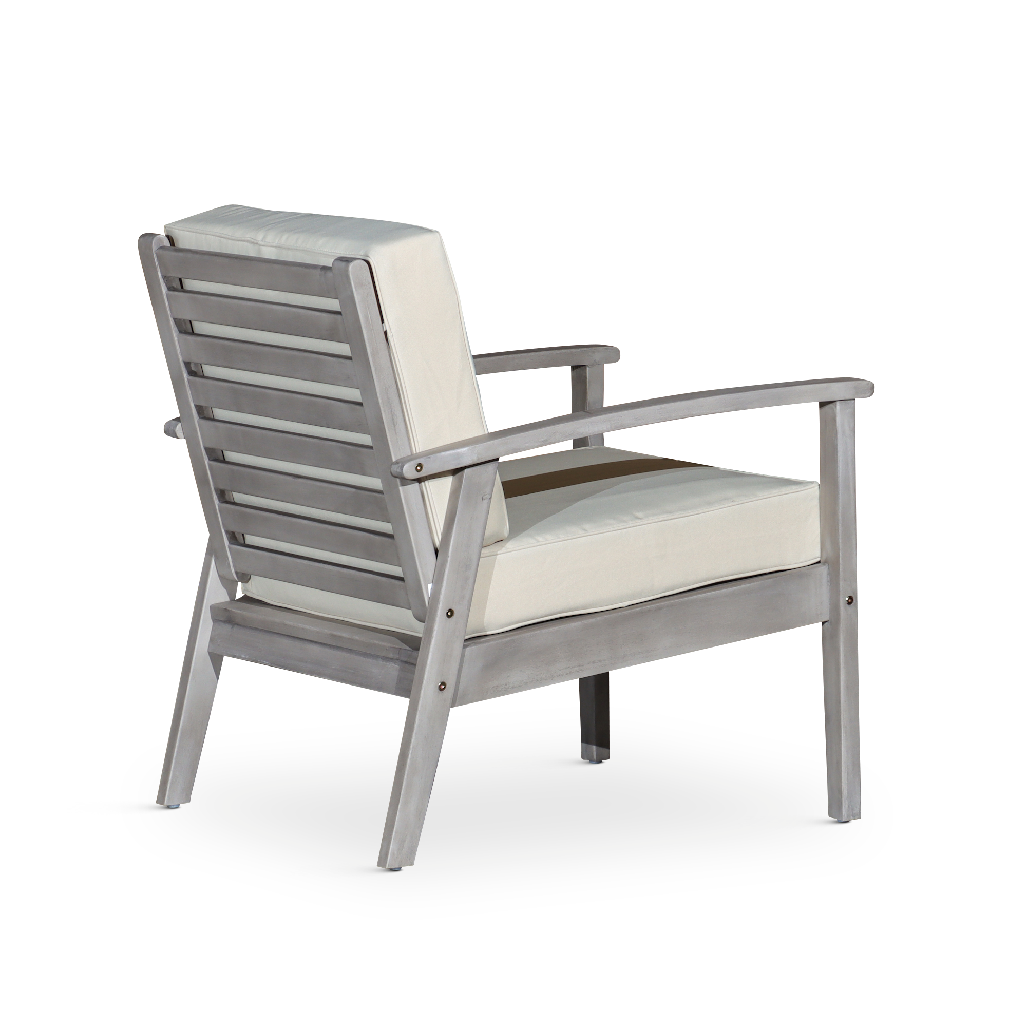 Deep Seat Eucalyptus Chair, Silver Gray Finish, Sand Cushions