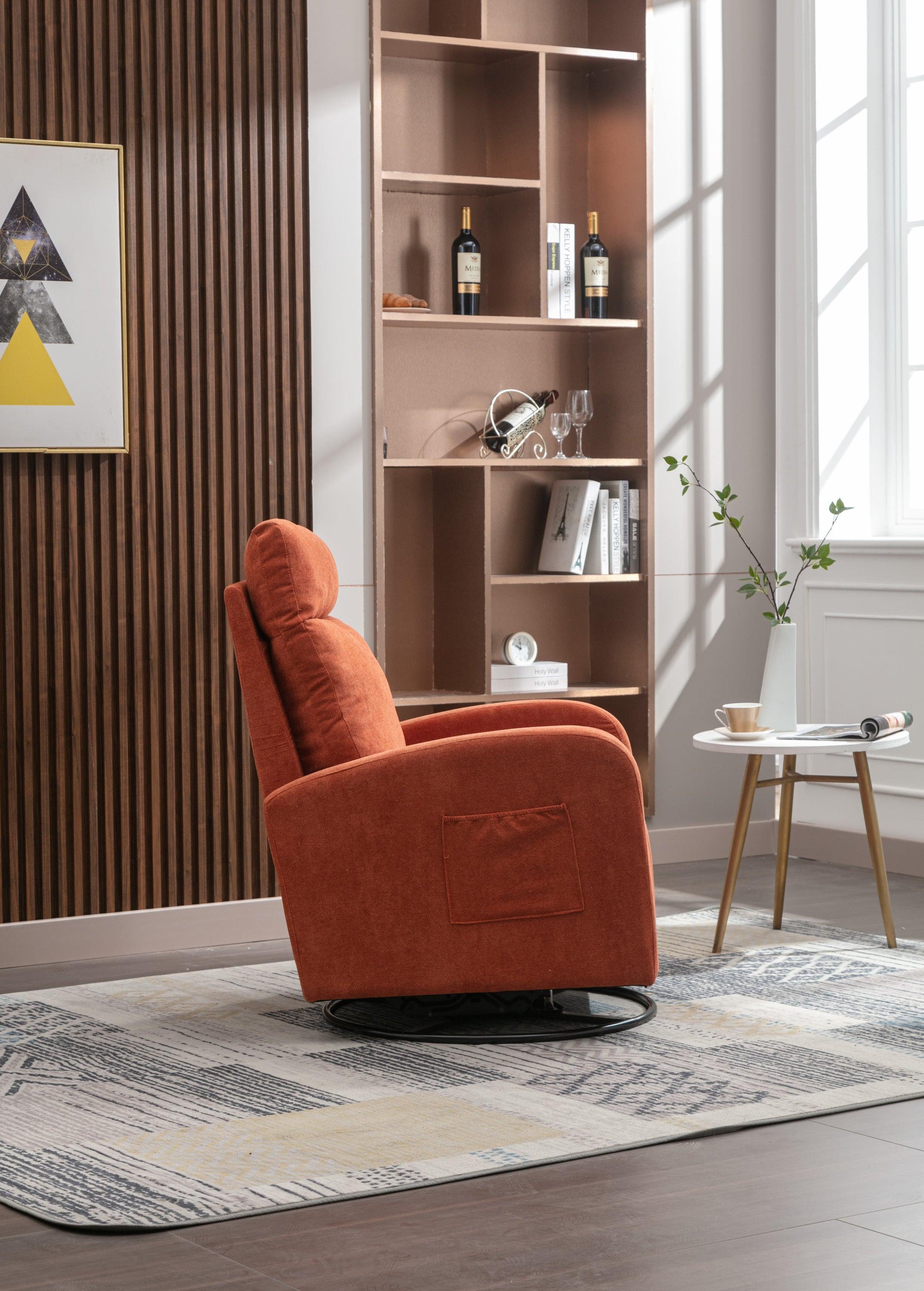 Upholstered Swivel Glider.Rocking Chair for Nursery in Orange.Modern Style One Left Bag