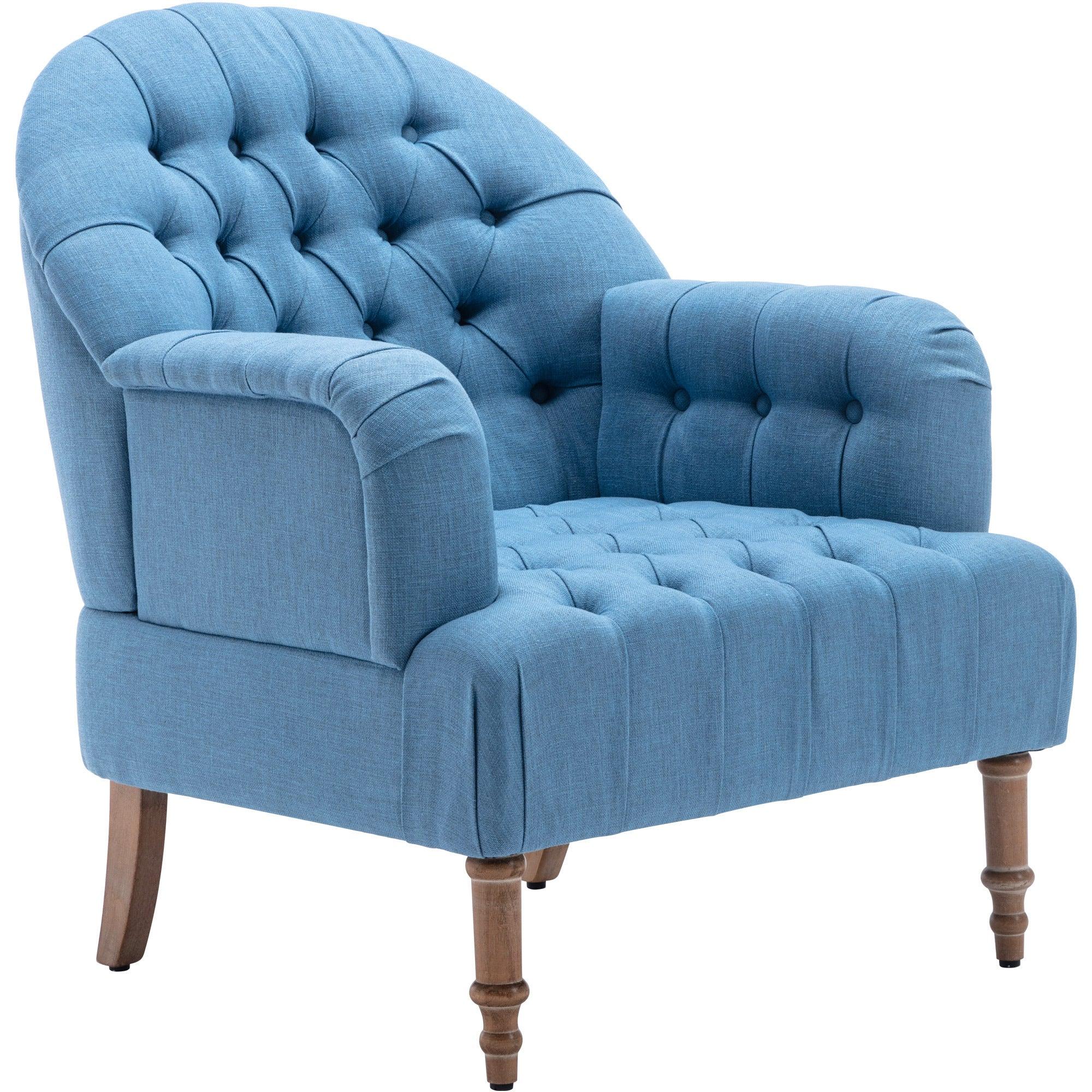 Accent Chair,Button-Tufted Upholstered Chair Set ,Mid CenturyModern Chair with Linen Fabric and Ottoman for Living Room Bedroom Office Lounge,Blue