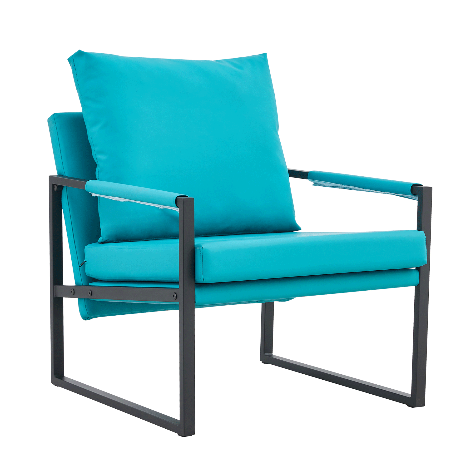 PU Leather Accent Arm Chair Mid CenturyModern Upholstered Armchair with Metal Frame Extra-Thick Padded Backrest and Seat Cushion Sofa Chairs for Living Room ( Cyan PU Leather + Metal + Foam )