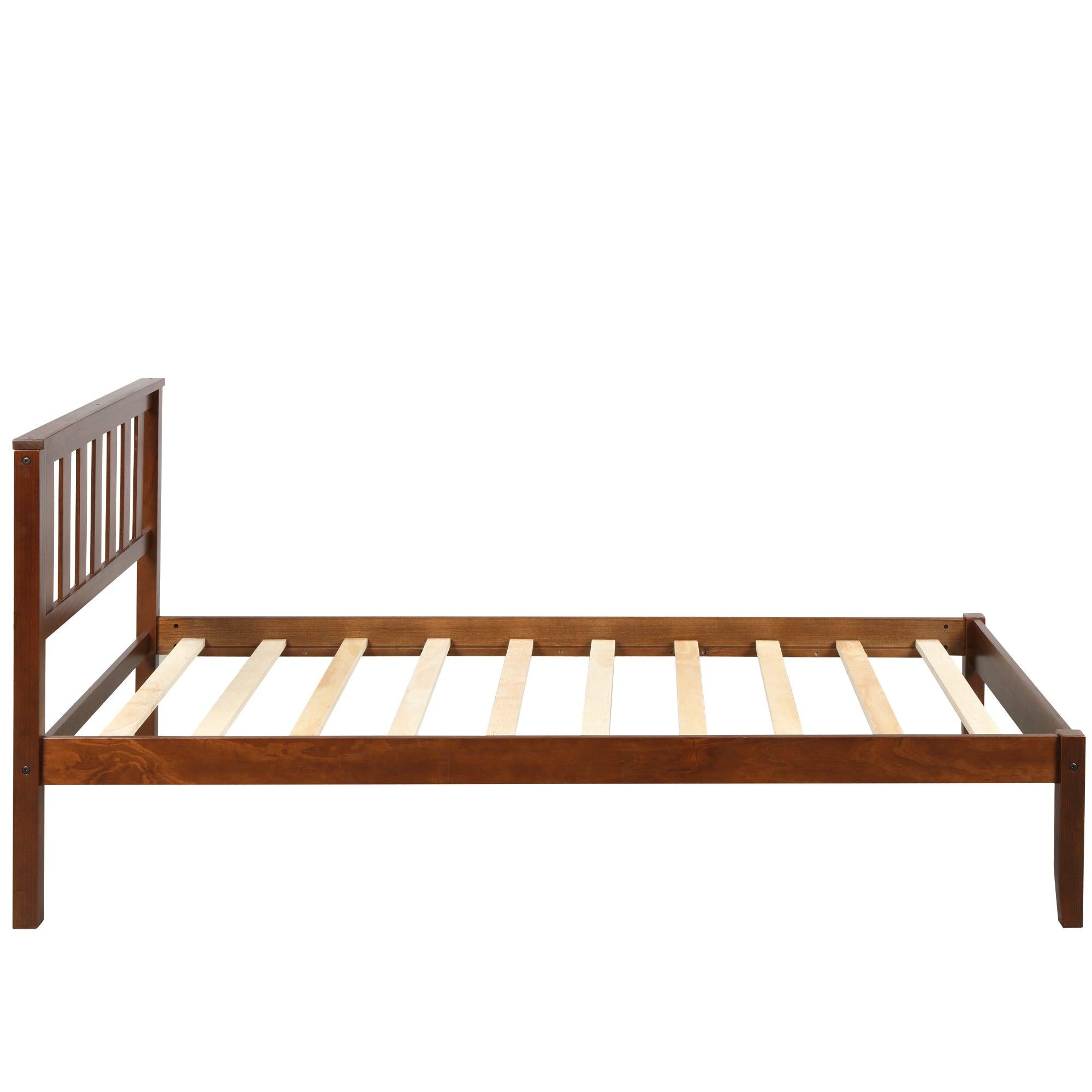 Wood Platform Bed with Headboard/Wood Slat Support，Twin (Walnut)