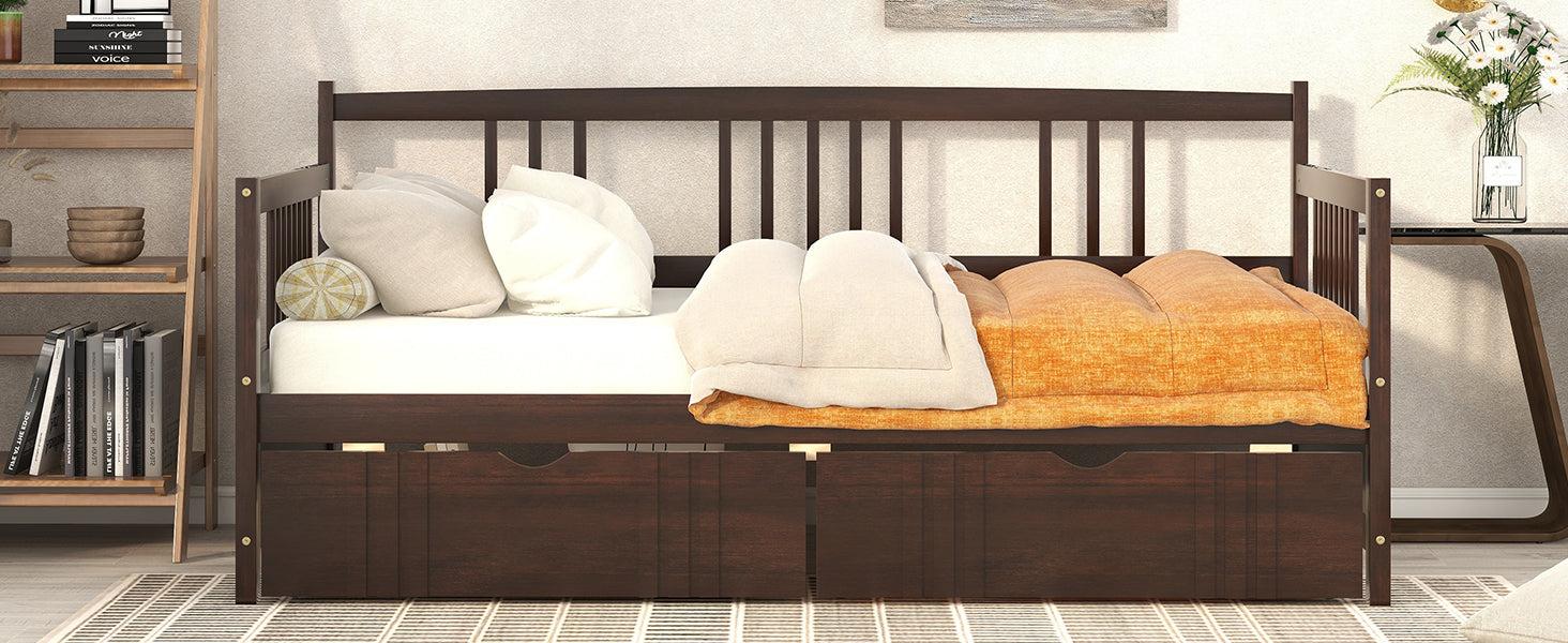 Twin Size Daybed Wood Bed with Two Drawers,Espresso