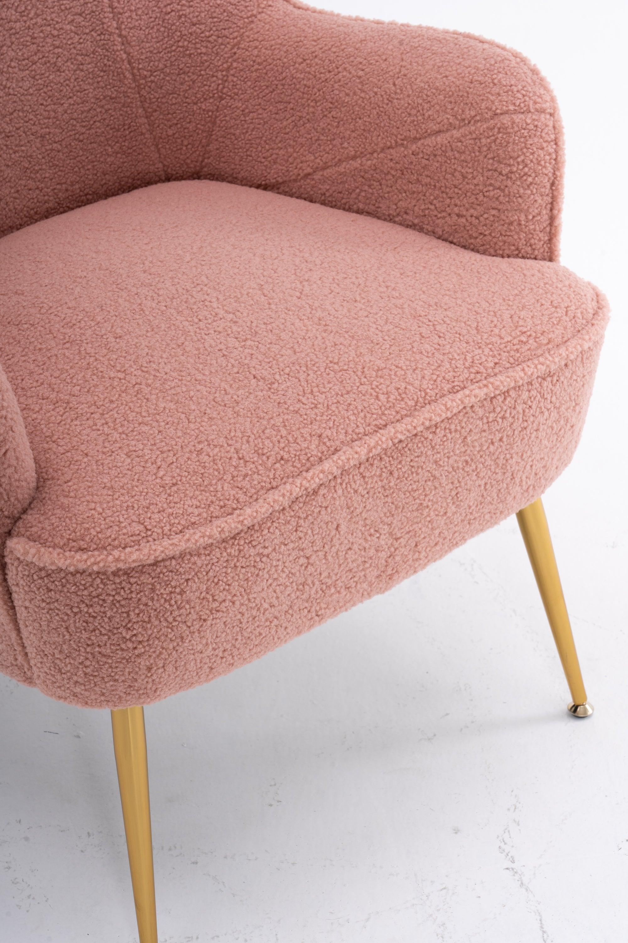 Modern Soft Teddy fabric Pink Ergonomics Accent Chair Living Room Chair Bedroom Chair Home Chair With Gold Legs And Adjustable Legs For Indoor Home