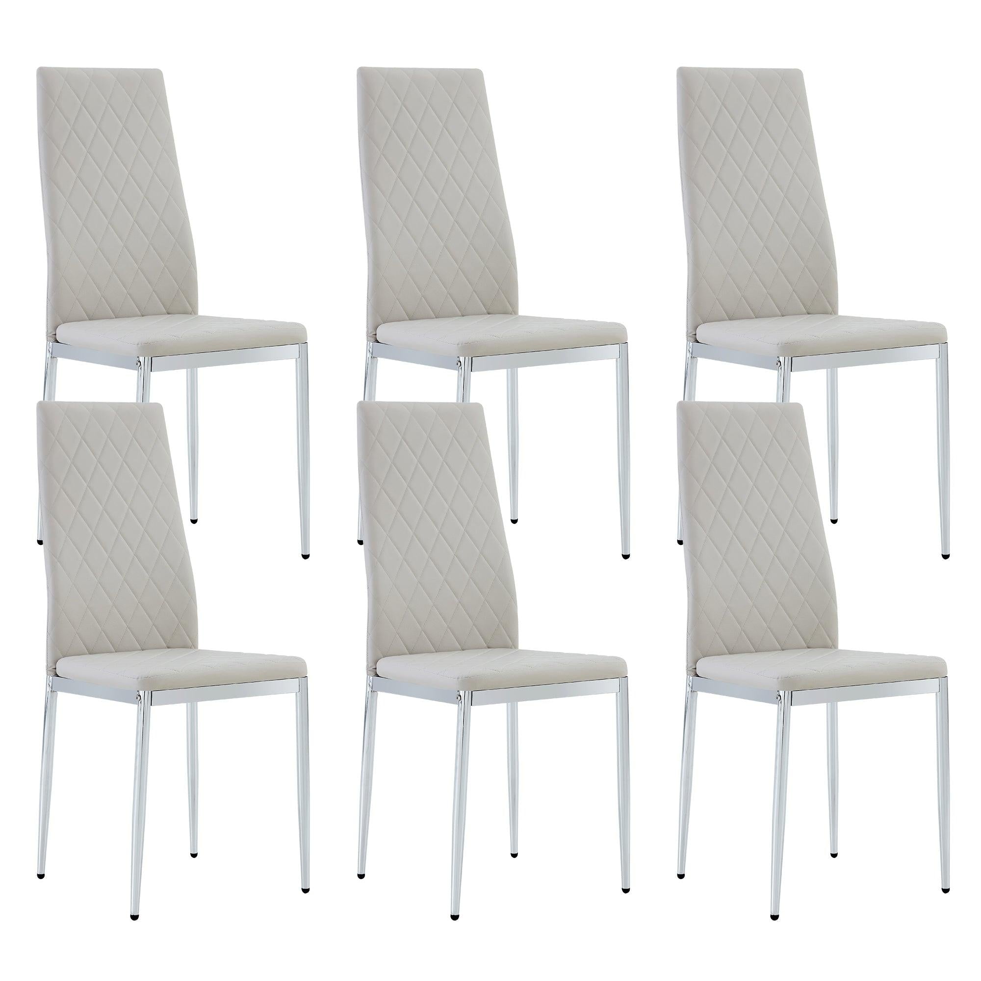 Grid Shaped Armless High Back Dining Chair, 6-piece set, Office Chair. Applicable to DiningRoom, Living Room, Kitchen and Office.Grey Chair and Electroplated Metal Leg