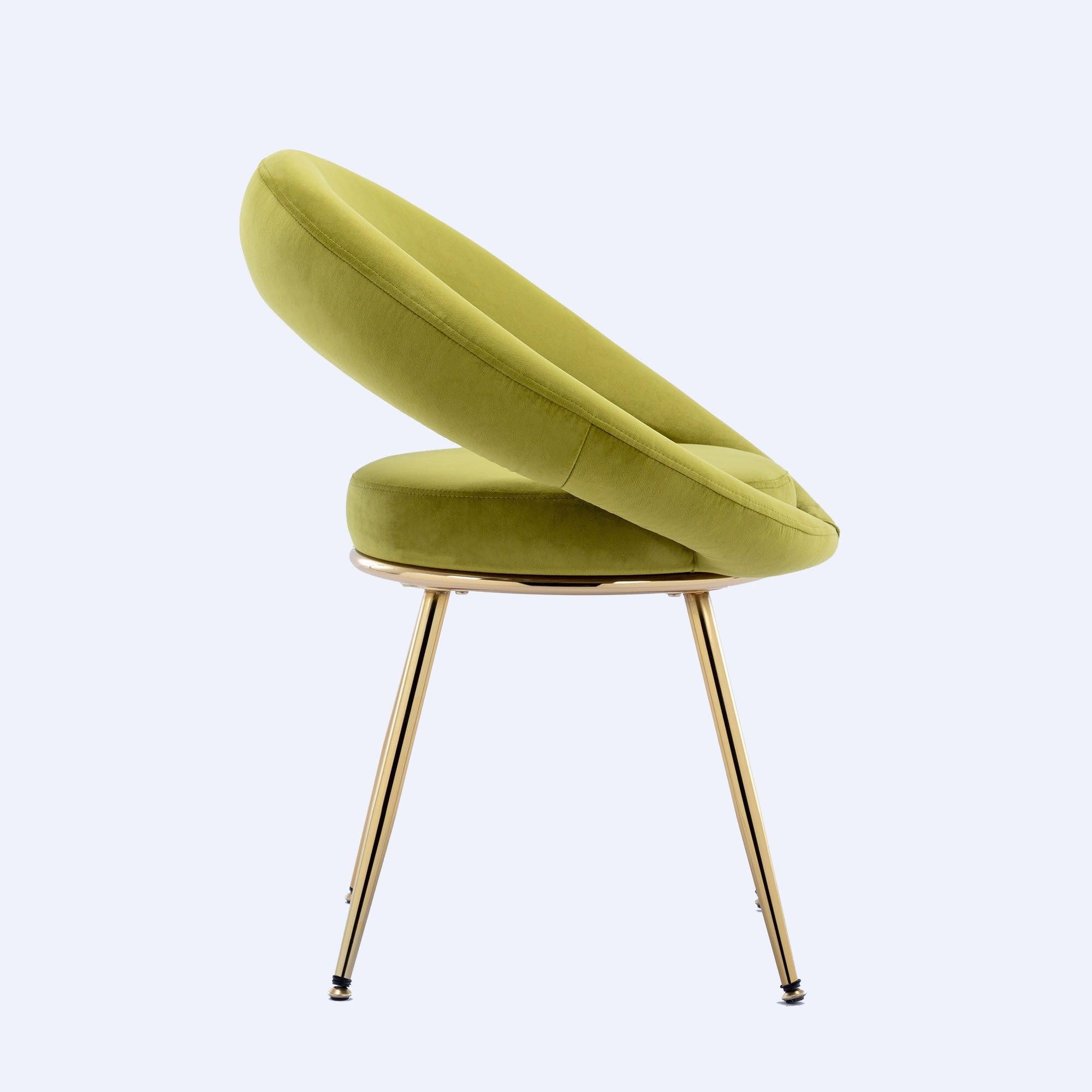 Olive Green VelvetModern accent/Conversation Lounge Chair With  Gold Plated Legs, unique appearance，Suitable For Office, Lounge, Living Room