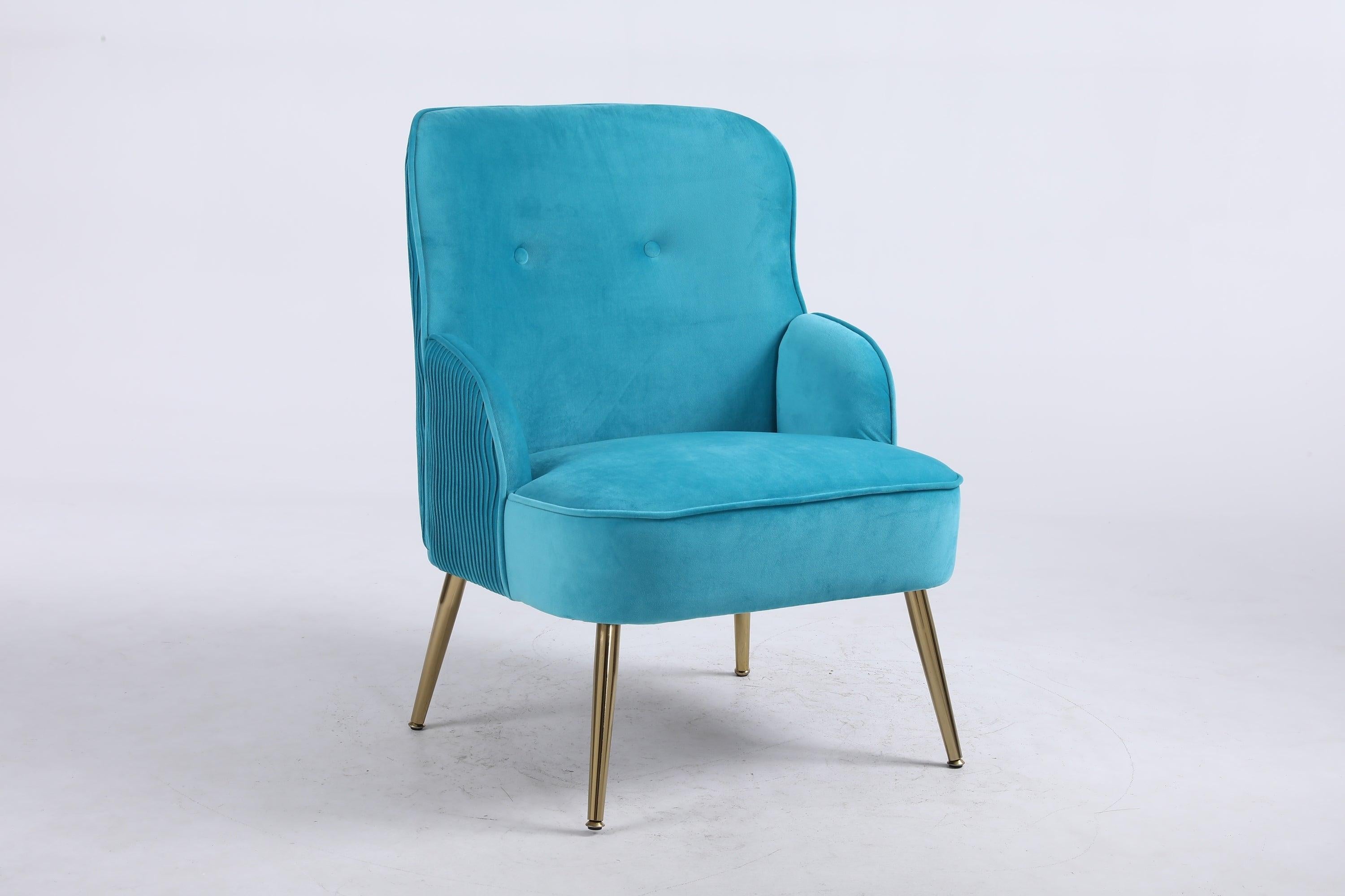 Velvet Accent Chair for Living Room/Bed Room/Guest Room, Upholstered Mid CenturyModern Leisure Chair with Metal Legs Guest Chair Vanity Chair, Teal Blue