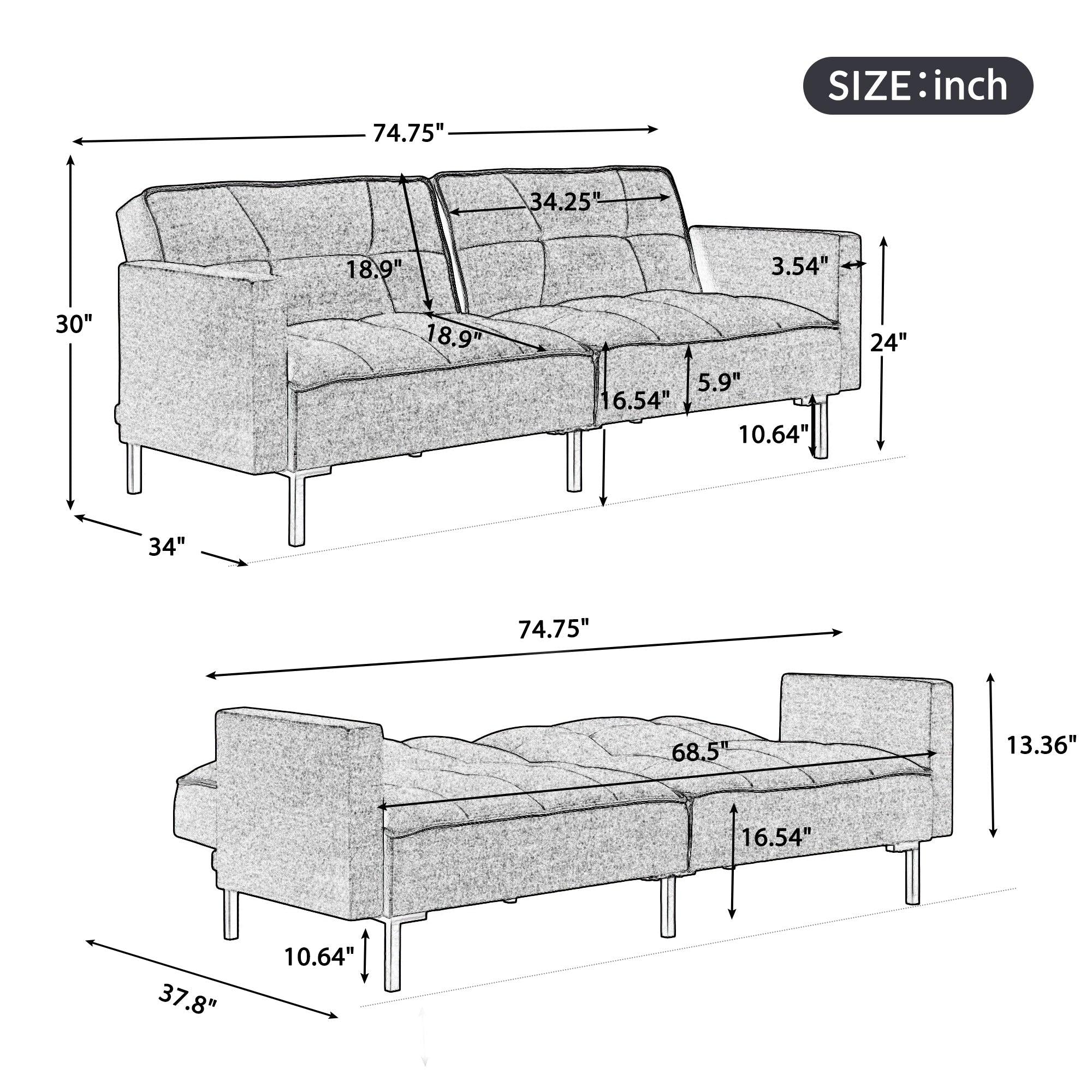 74.8"  Linen UpholsteredModern Convertible Folding Futon Sofa Bed for Compact Living Space, Apartment, Dorm