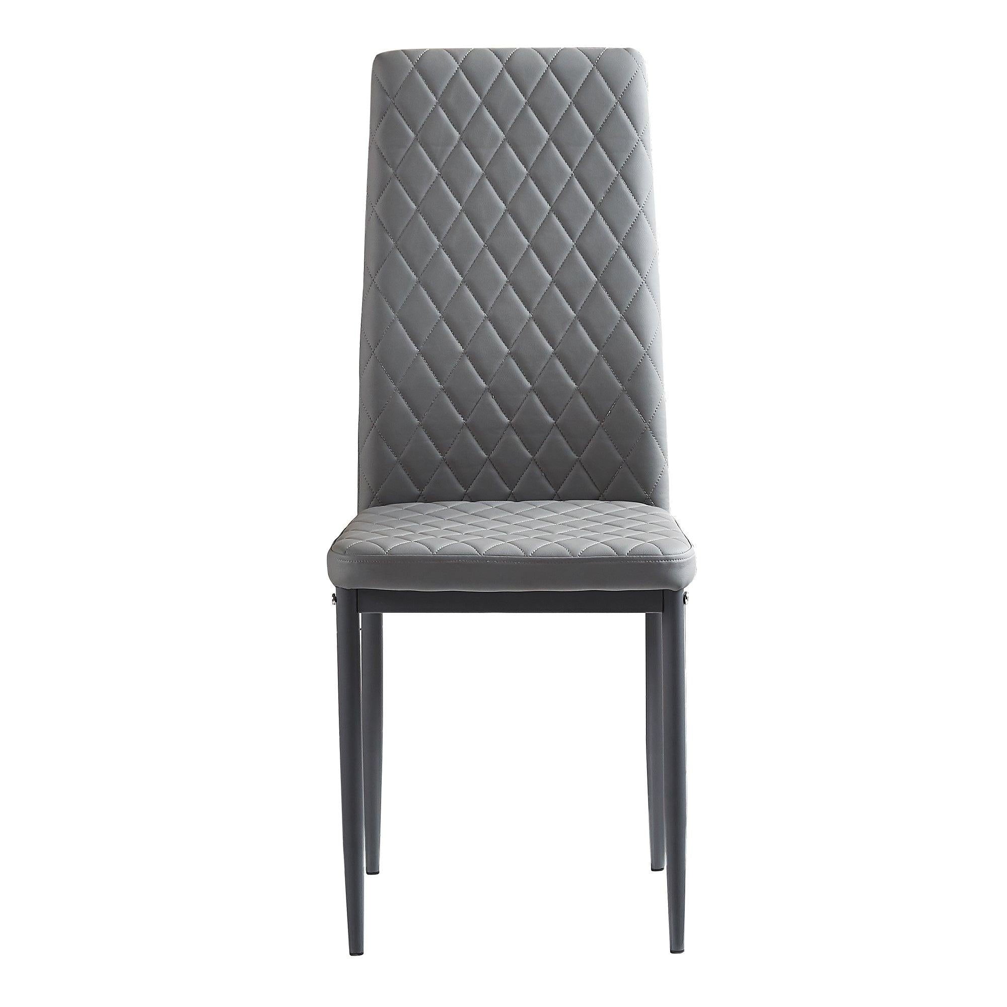 Light GrayModern minimalist dining chair leather sprayed metal pipe diamond grid pattern restaurant home conference chair set of 4