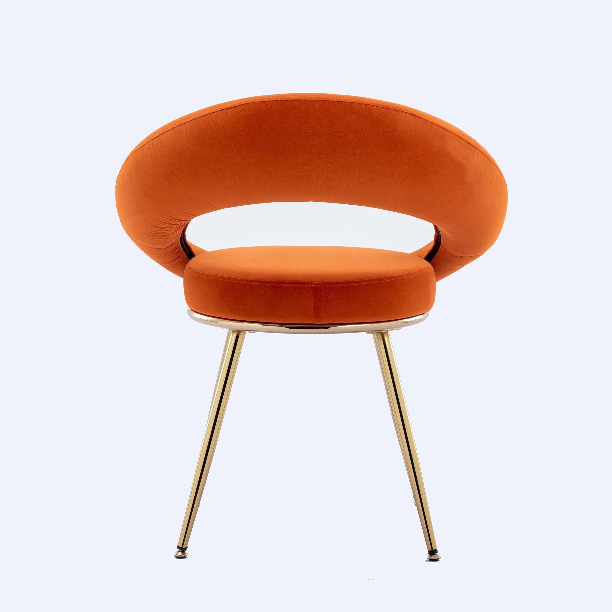 Orange VelvetModern accent/Conversation Lounge Chair With  Gold Plated Legs, unique appearance，Suitable For Office, Lounge, Living Room