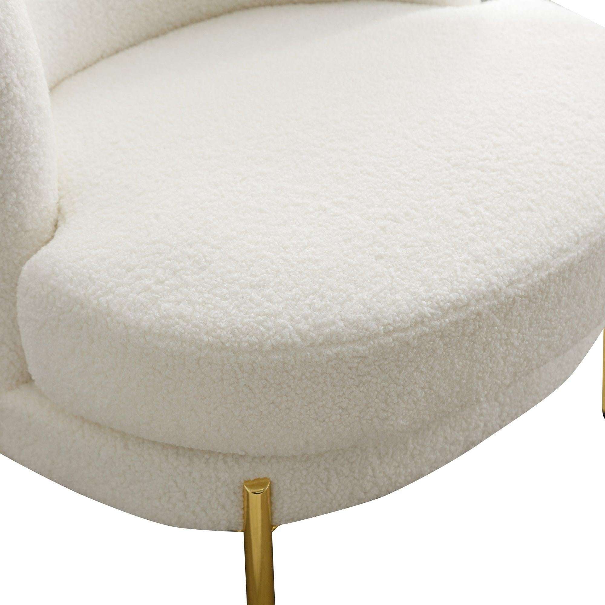 28.4"W Accent Chair Upholstered Curved Backrest Reading Chair Single Sofa Leisure Club Chair with Golden Adjustable Legs For Living Room Bedroom Dorm Room (Ivory Boucle)