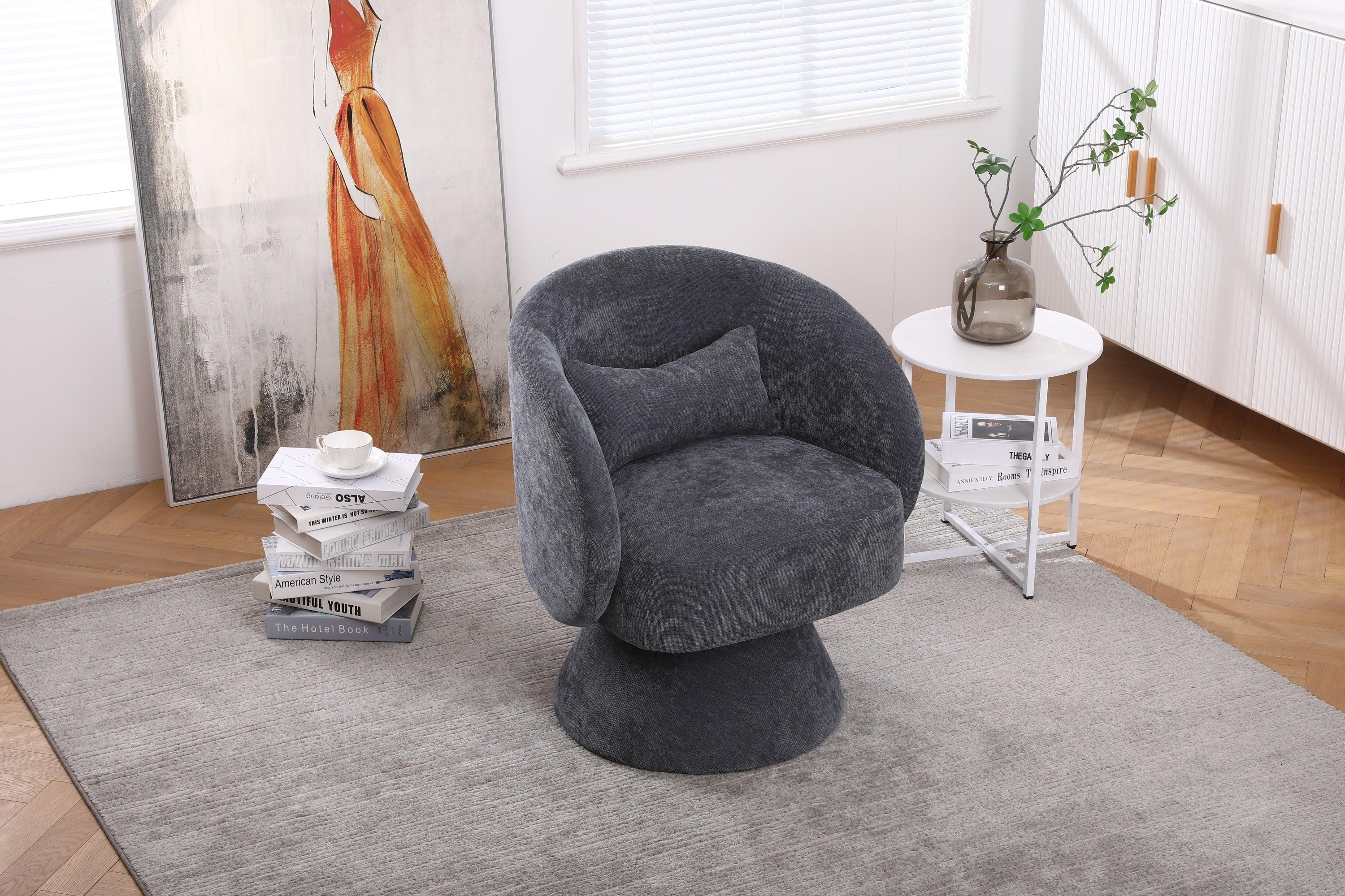 Swivel Accent Chair Armchair, Round Barrel Chair in Fabric for Living Room Bedroom(Dark Grey)