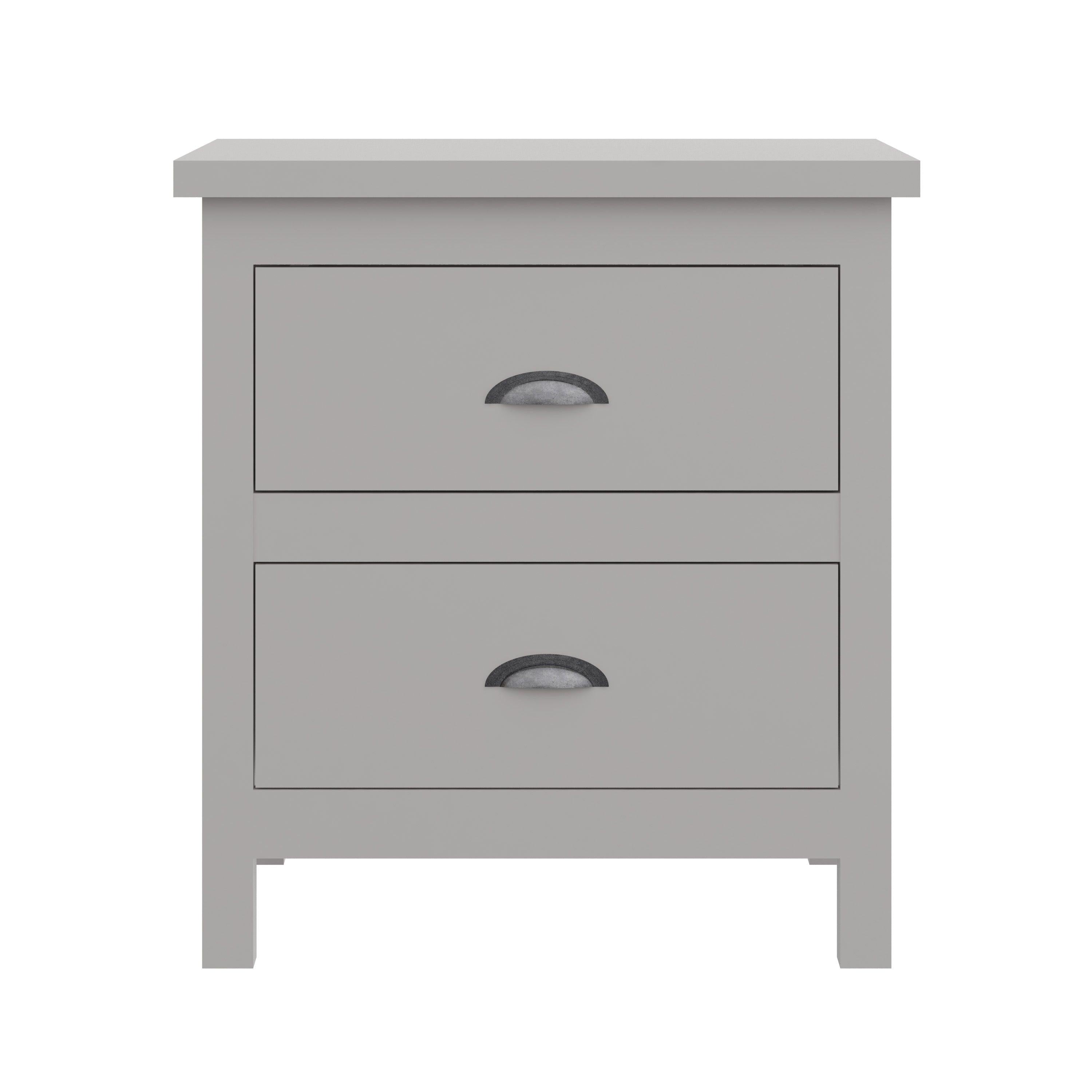 Versatile Gray 2-Drawers Nightstand, Bedside Table, End Table for Living Room Bedroom Assembled with Sturdy Solid Wood