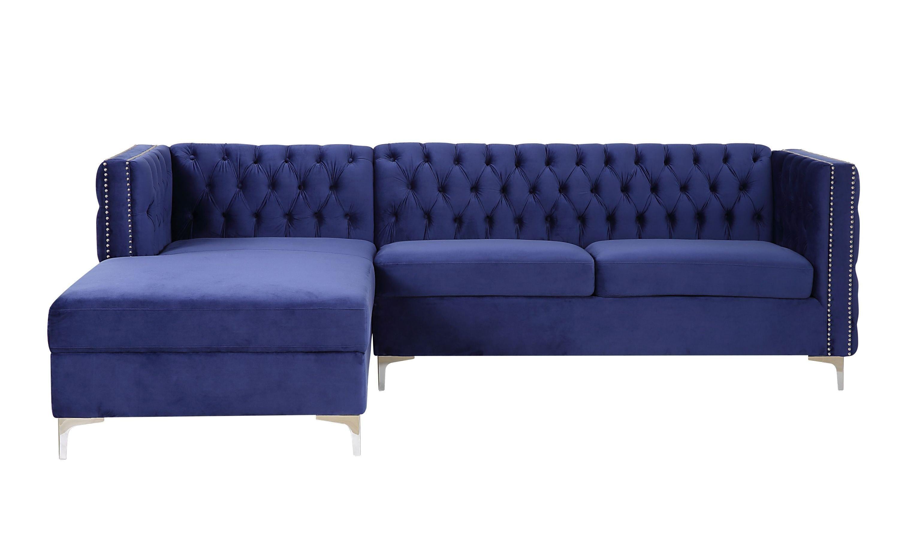 ACME Sullivan Sectional Sofa, Navy Blue Velvet 55490