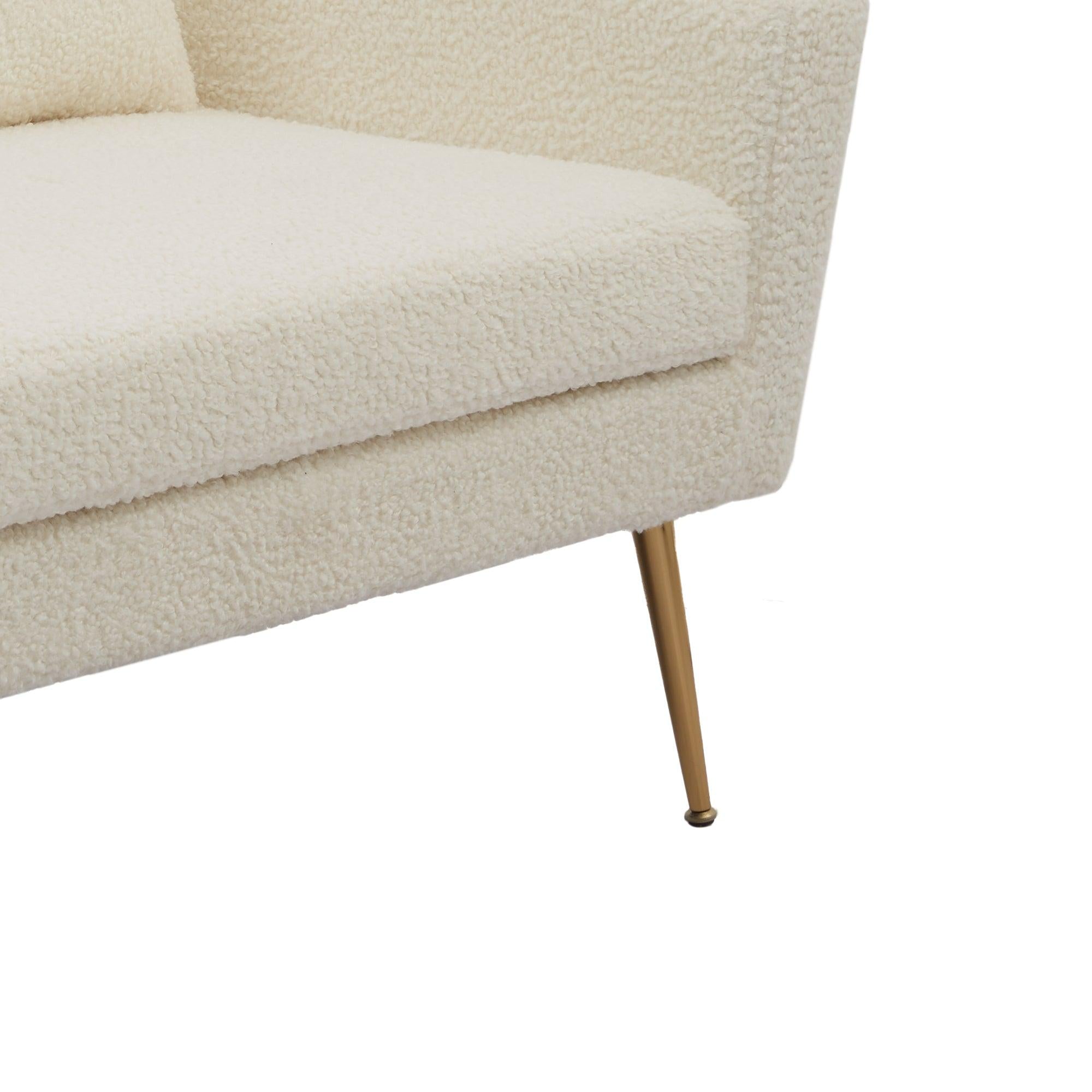 51"WModern Boucle Loveseat Small Sofa Small Mini Room Couch Two-Seater Sofa With 2 Throw Pillows Gold Metal Legs for Small Space Office Studio Apartment Bedroom, Ivory Boucle