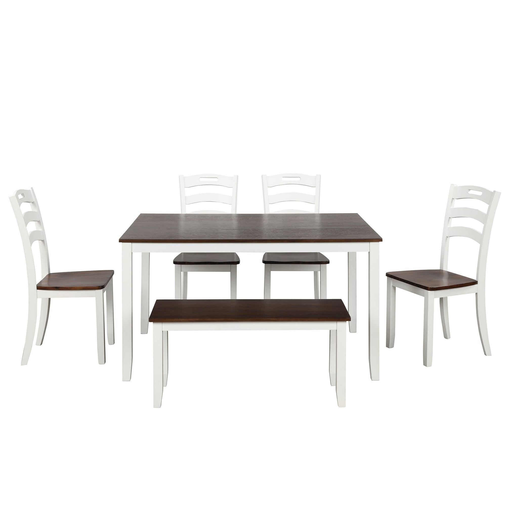 6 Piece Dining Table Set with Bench, Table Set with Waterproof Coat, Ivory and Cherry