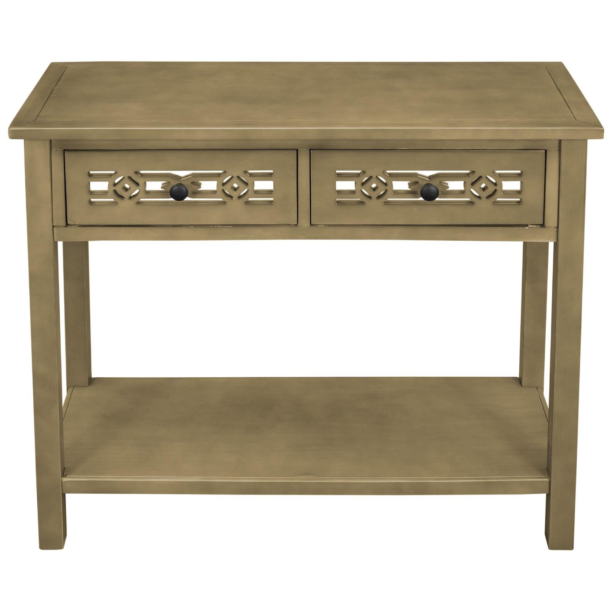 Classic Console Table with Hollow-out Decoration Two Top Drawers and Open Shelf LargeStorage Space (ld)