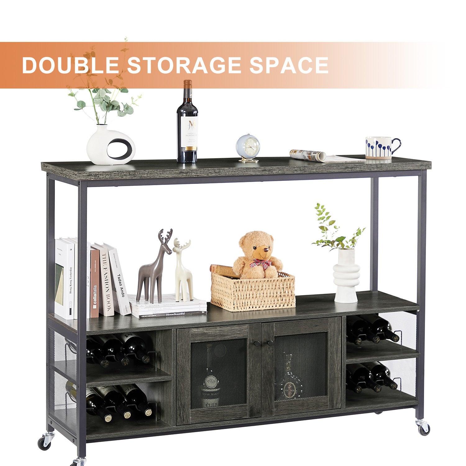 Wine shelf table,Modern wine bar cabinet, console table, bar table, TV cabinet, sideboard withStorage compartment, can be used in living room, dining room, kitchen, entryway, hallway.Dark Grey.