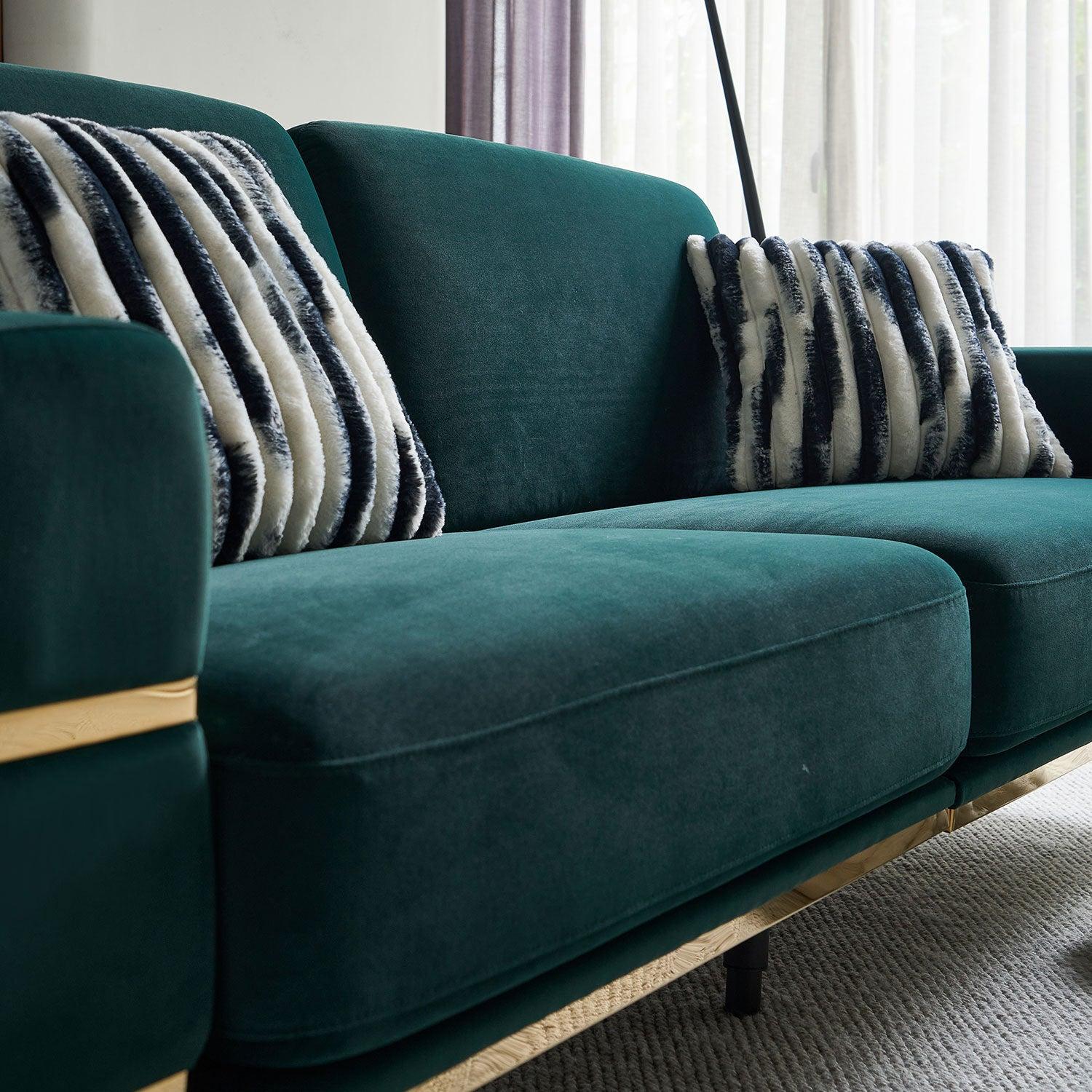 Modern Velvet Sofa for Living Room Green Color