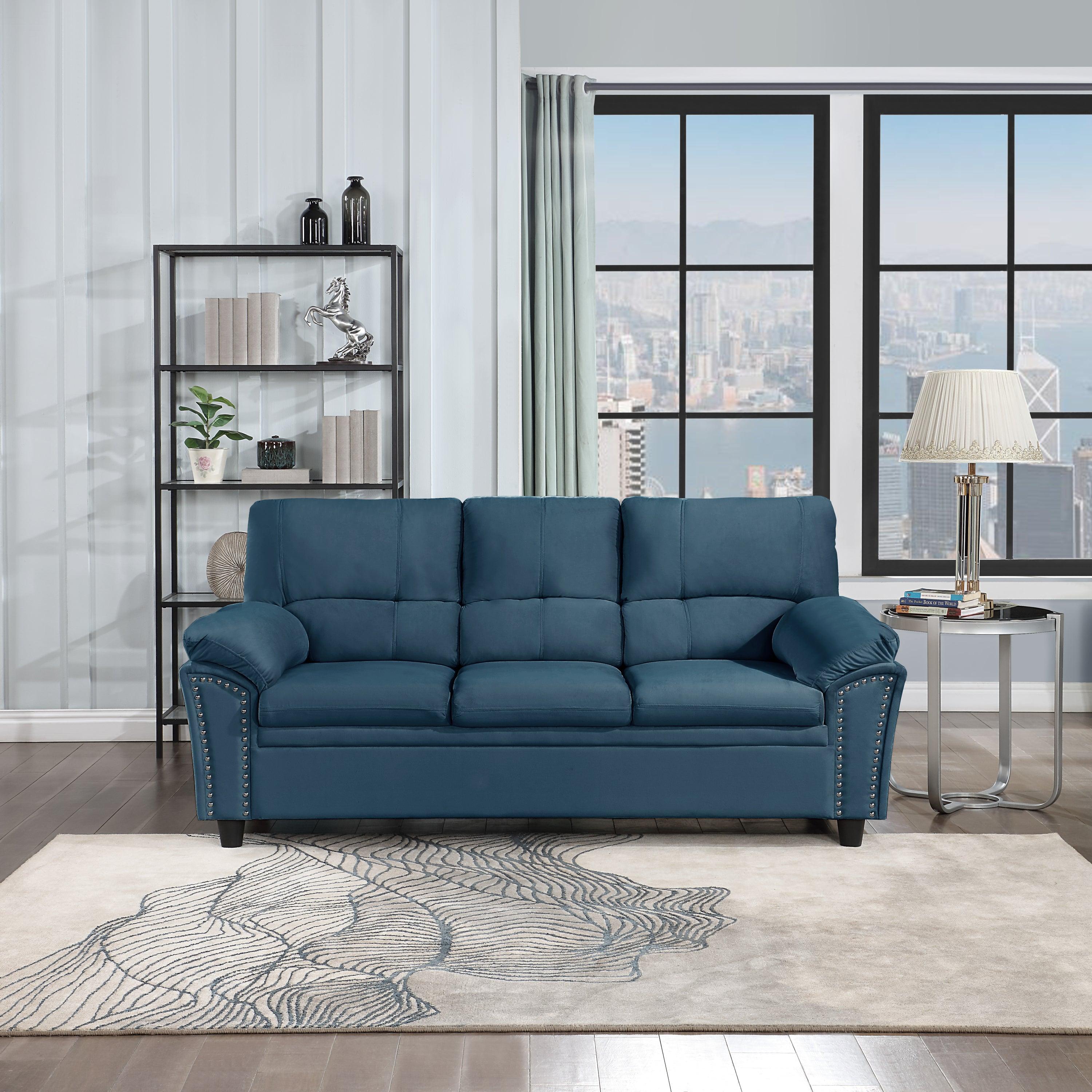 3-Seat Sofa Velvet for Living Room, Bedroom, Office Blue