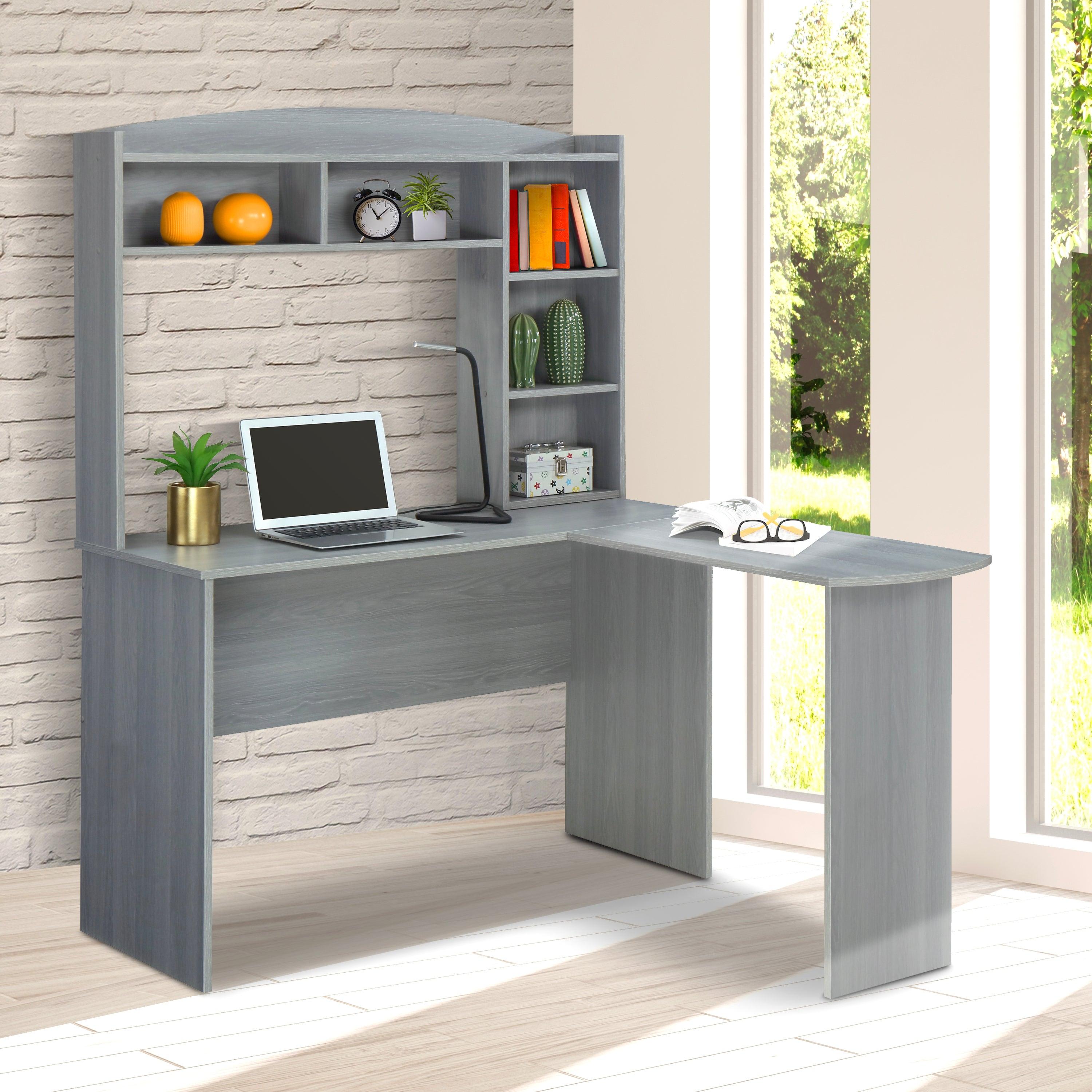 Techni MobiliModern L-Shaped Desk with Hutch, Grey