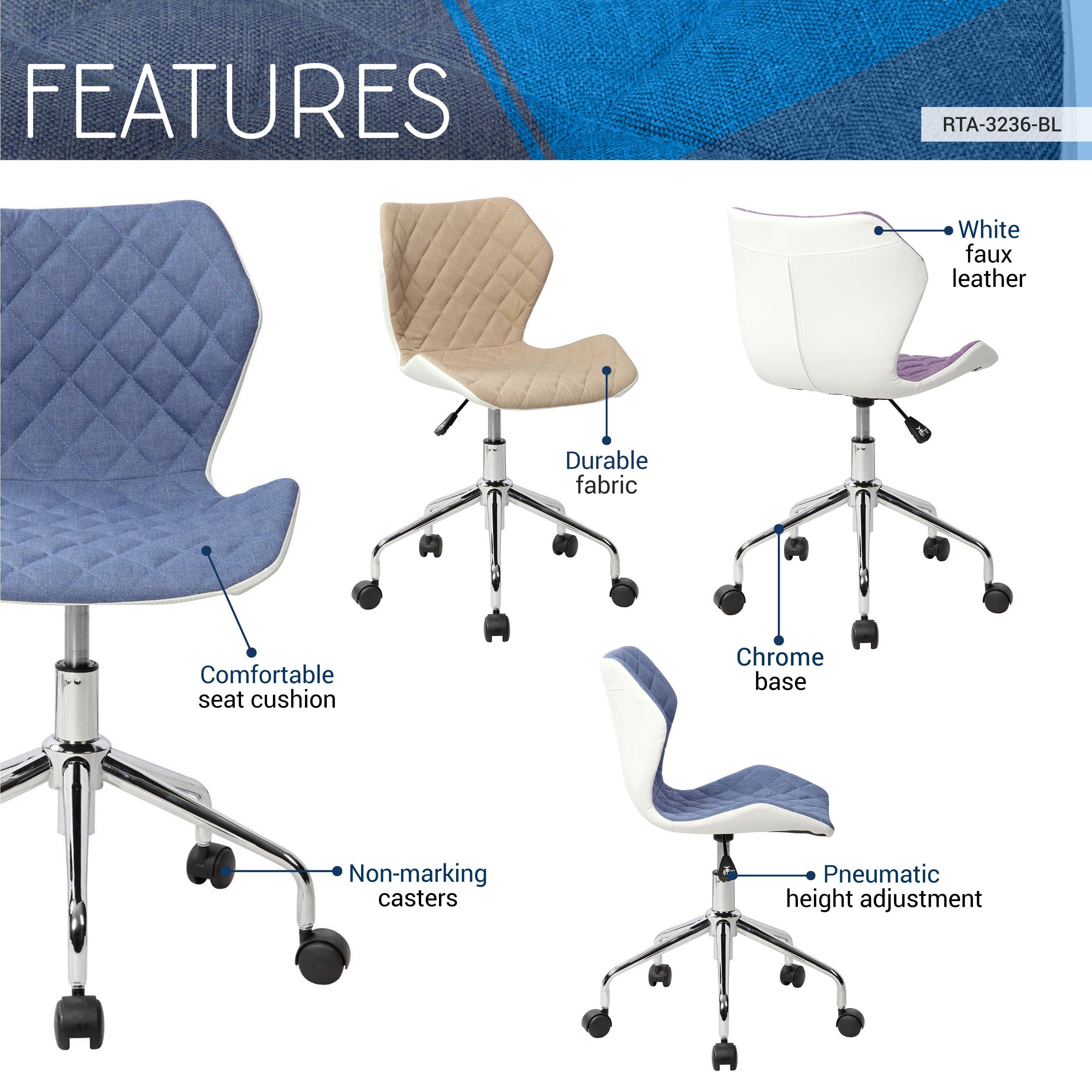 Techni MobiliModern Height Adjustable Office Task Chair, Blue